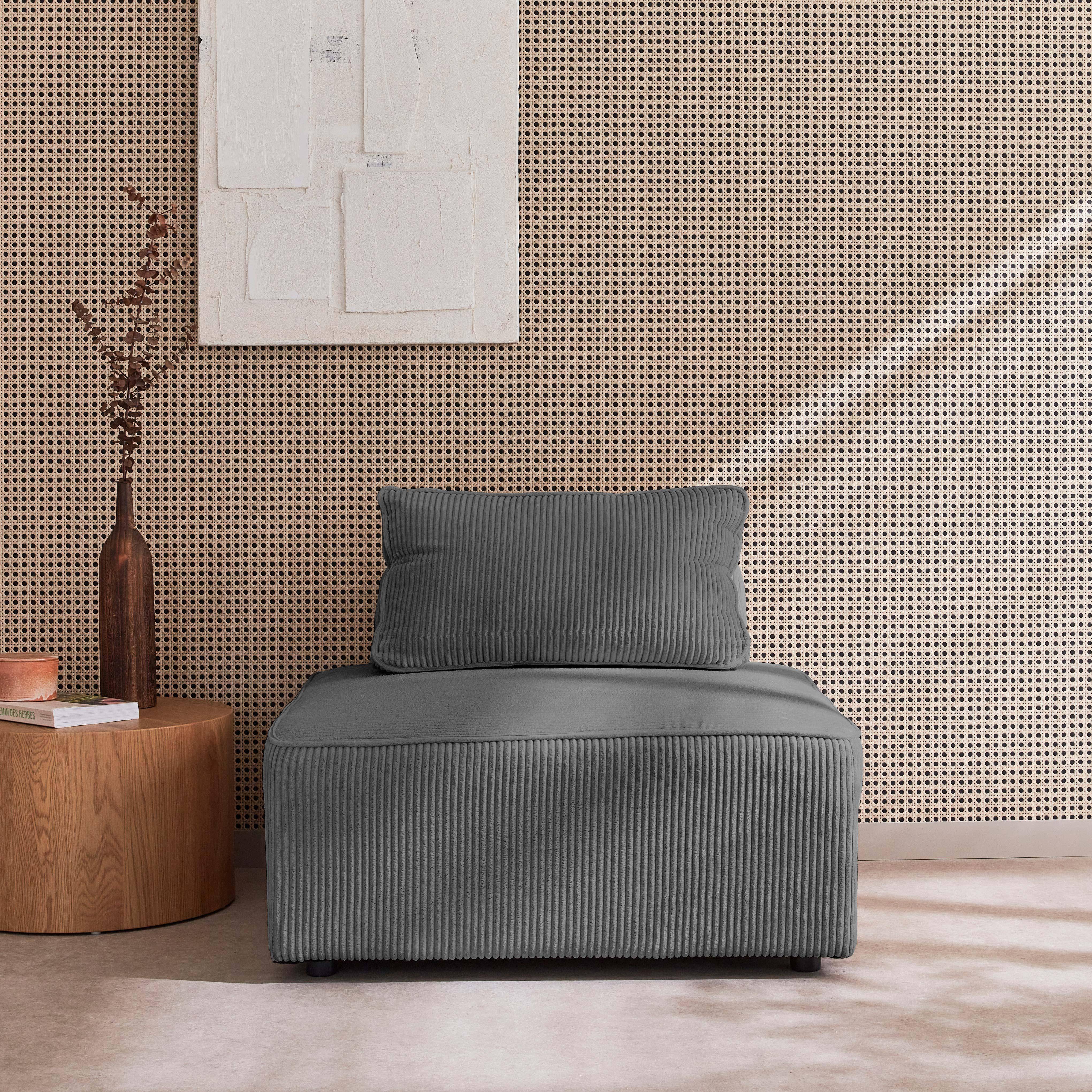 Sessel ohne Armlehne mit grauem Cordbezug für ein modulares Sofa,sweeek,Photo1