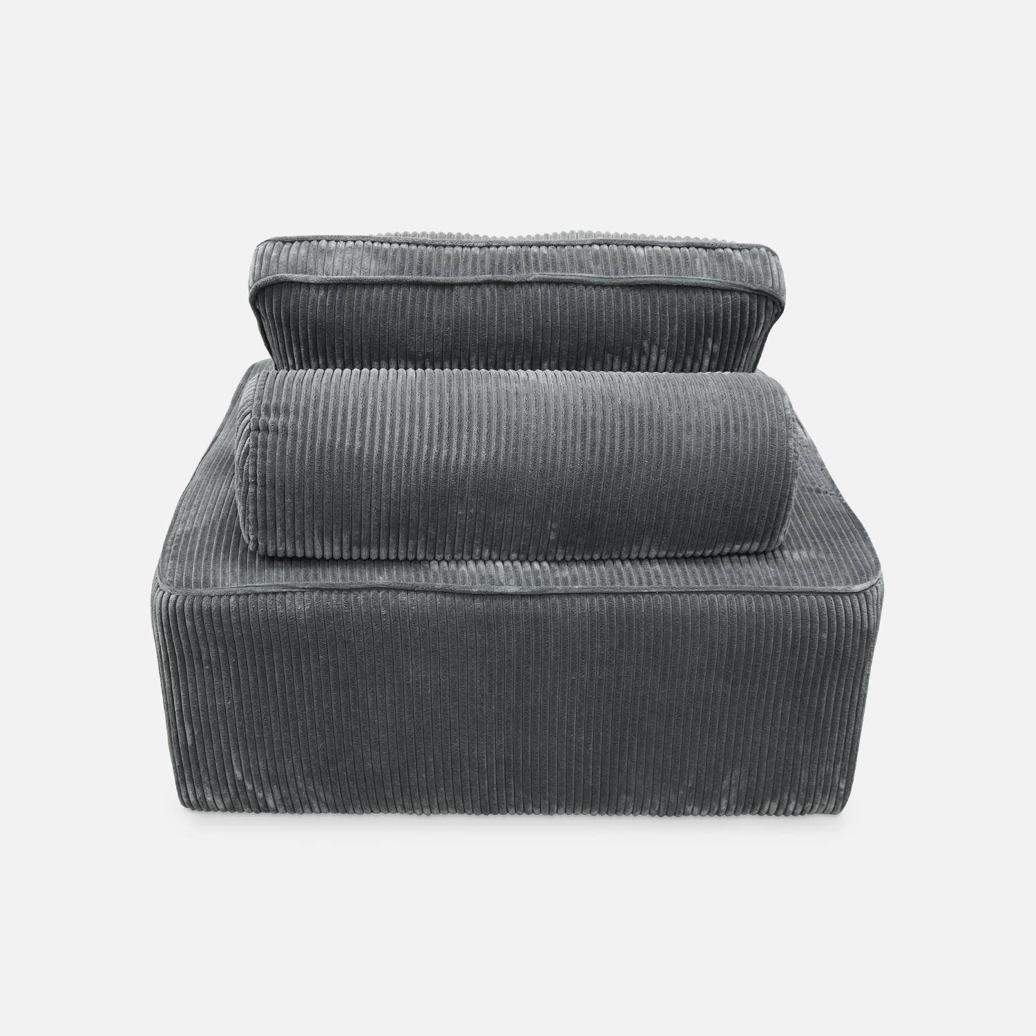 Chauffeuse  pour canapé modulable velours côtelé gris avec un coussin ,sweeek,Photo4
