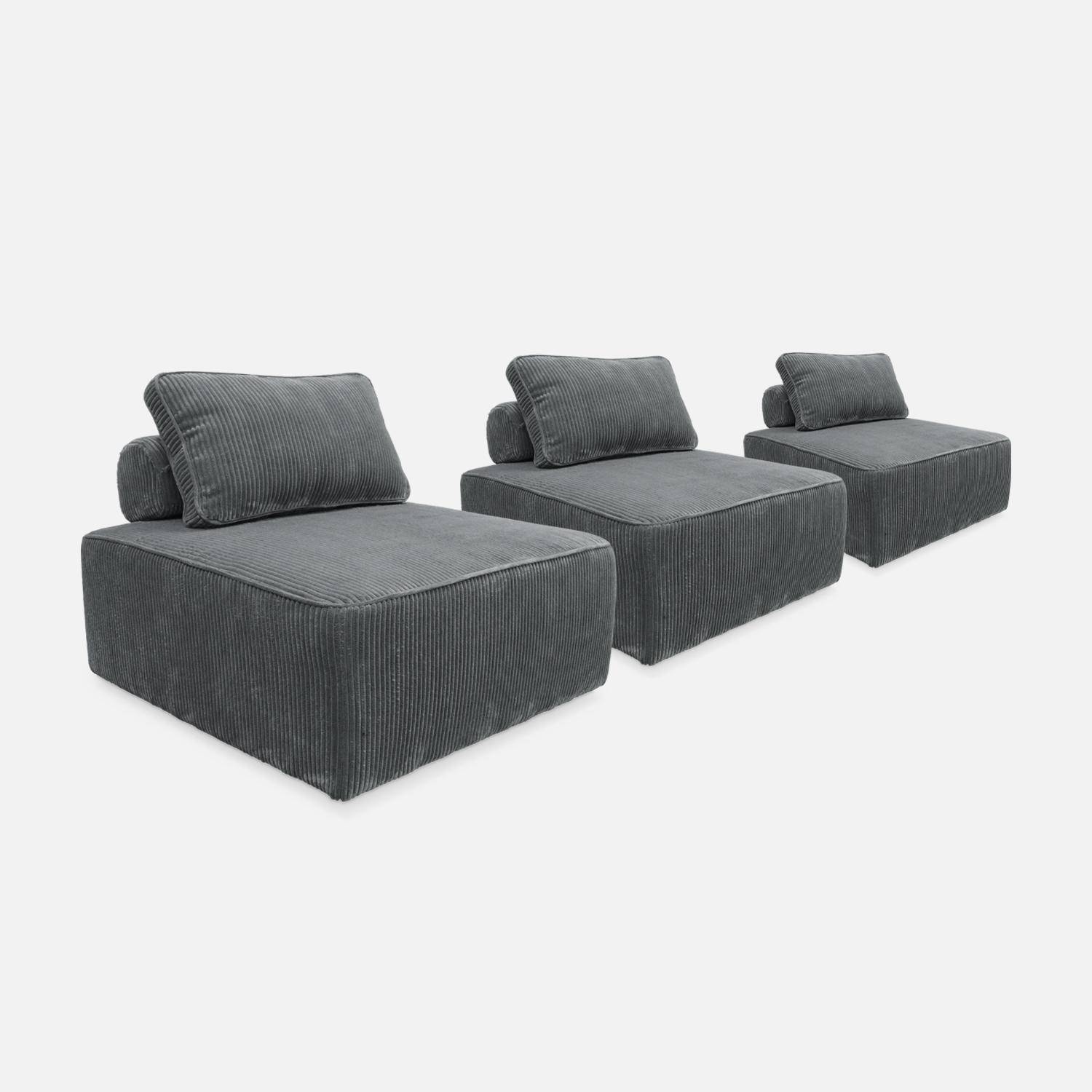 Set van 3 modulaire corduroy fauteuils in grijs met kussen Photo4