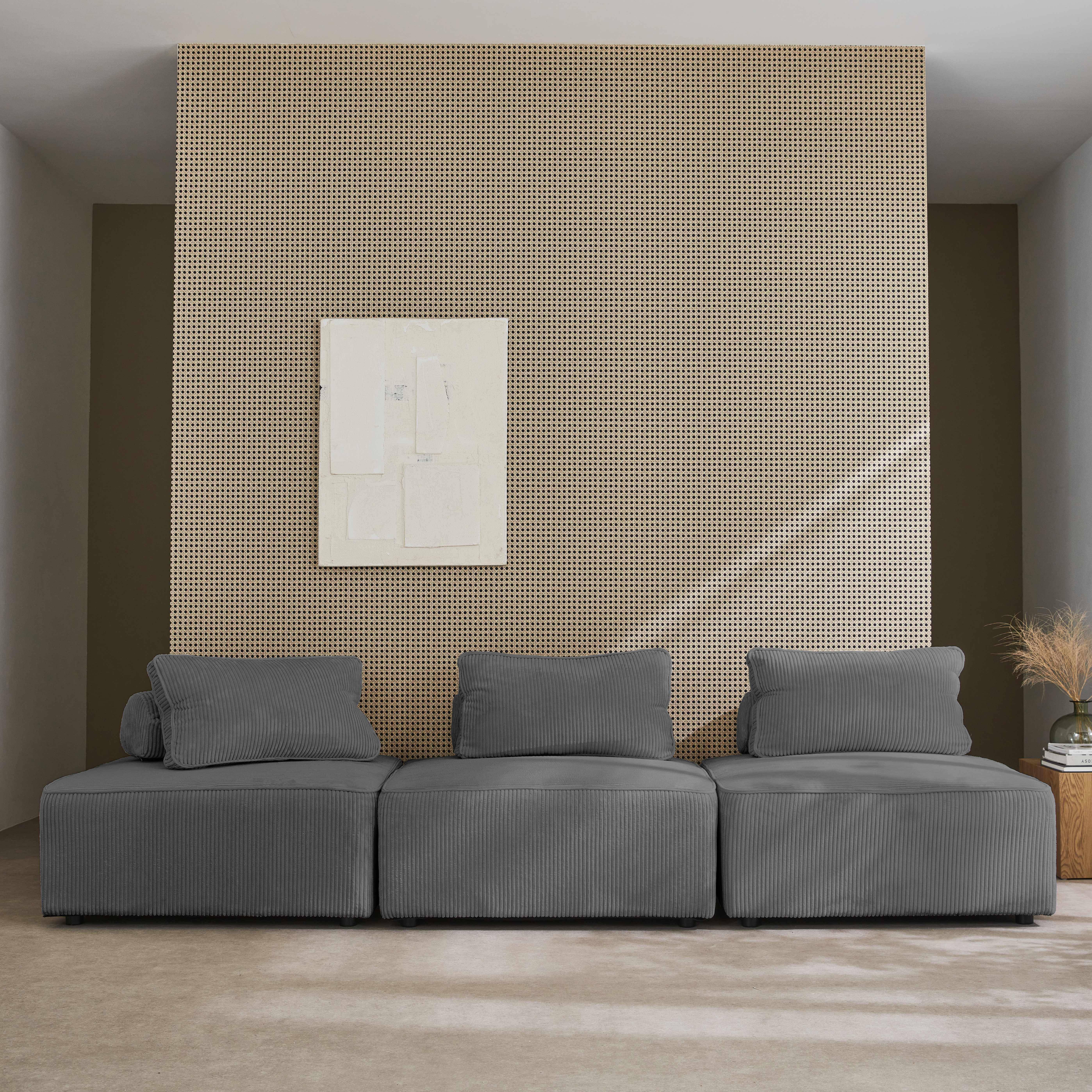 3er Set Sessel ohne Armlehne mit grauem Cordbezug für ein modulares Sofa,sweeek,Photo1