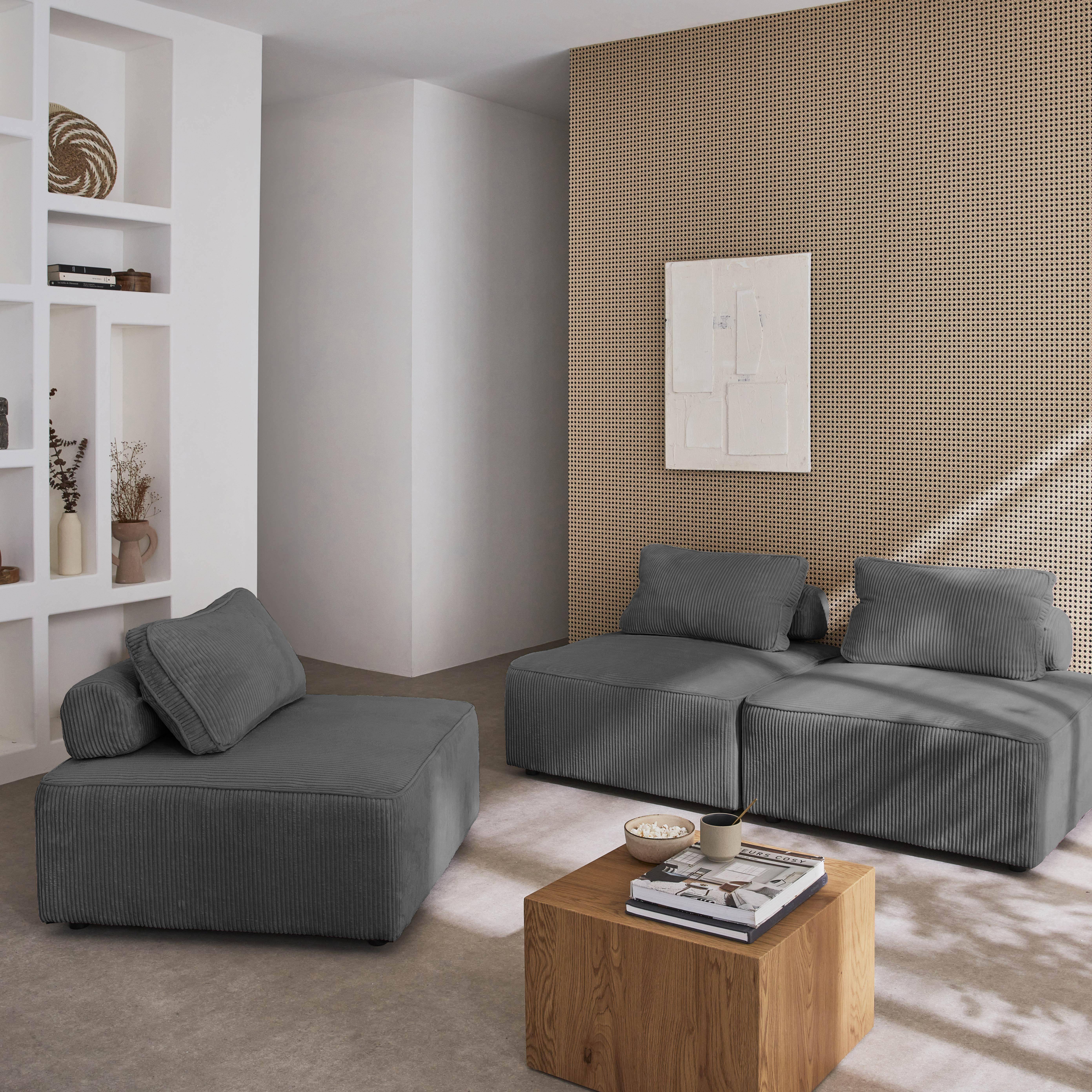 3er Set Sessel ohne Armlehne mit grauem Cordbezug für ein modulares Sofa Photo3