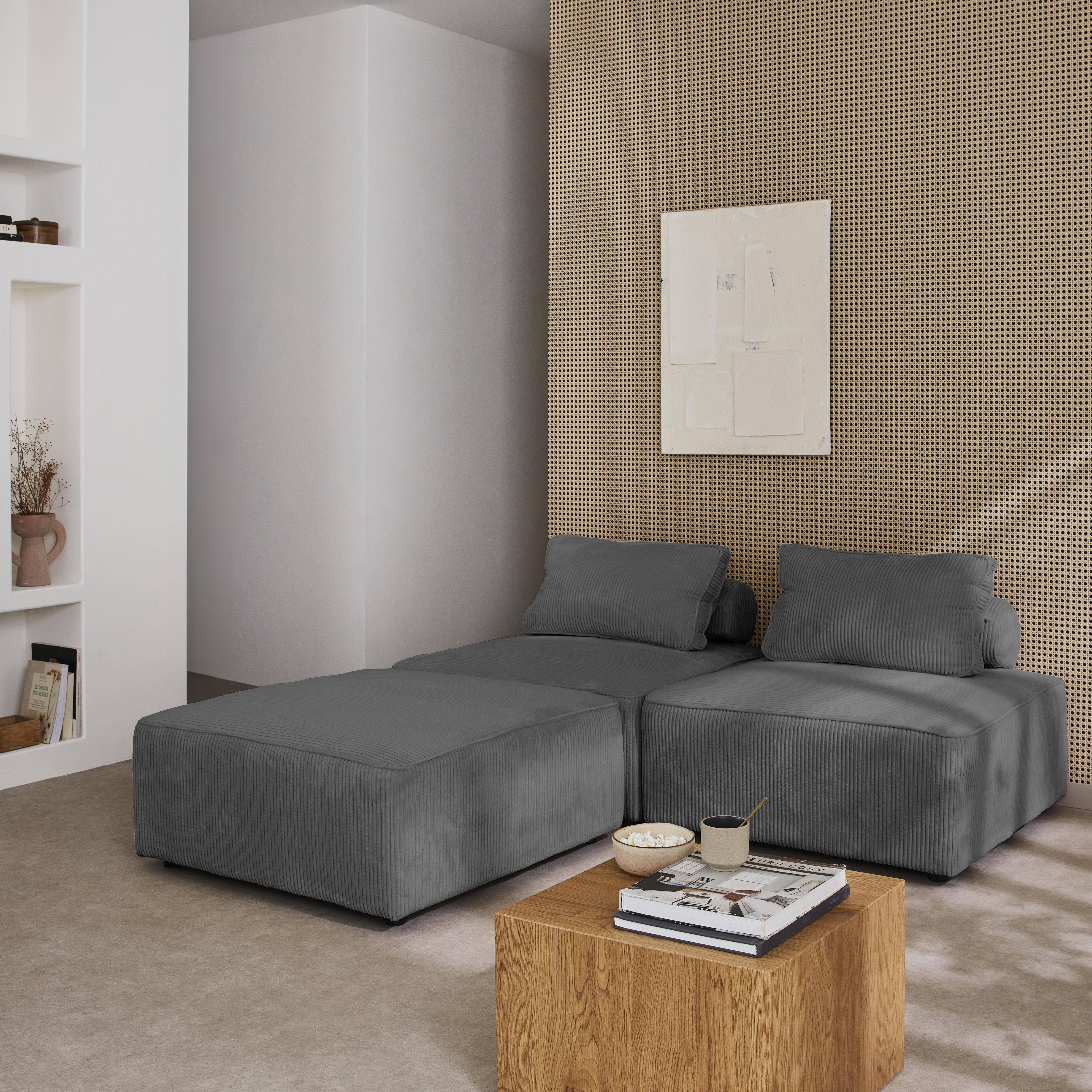 3er Set Sessel ohne Armlehne mit grauem Cordbezug für ein modulares Sofa Photo2