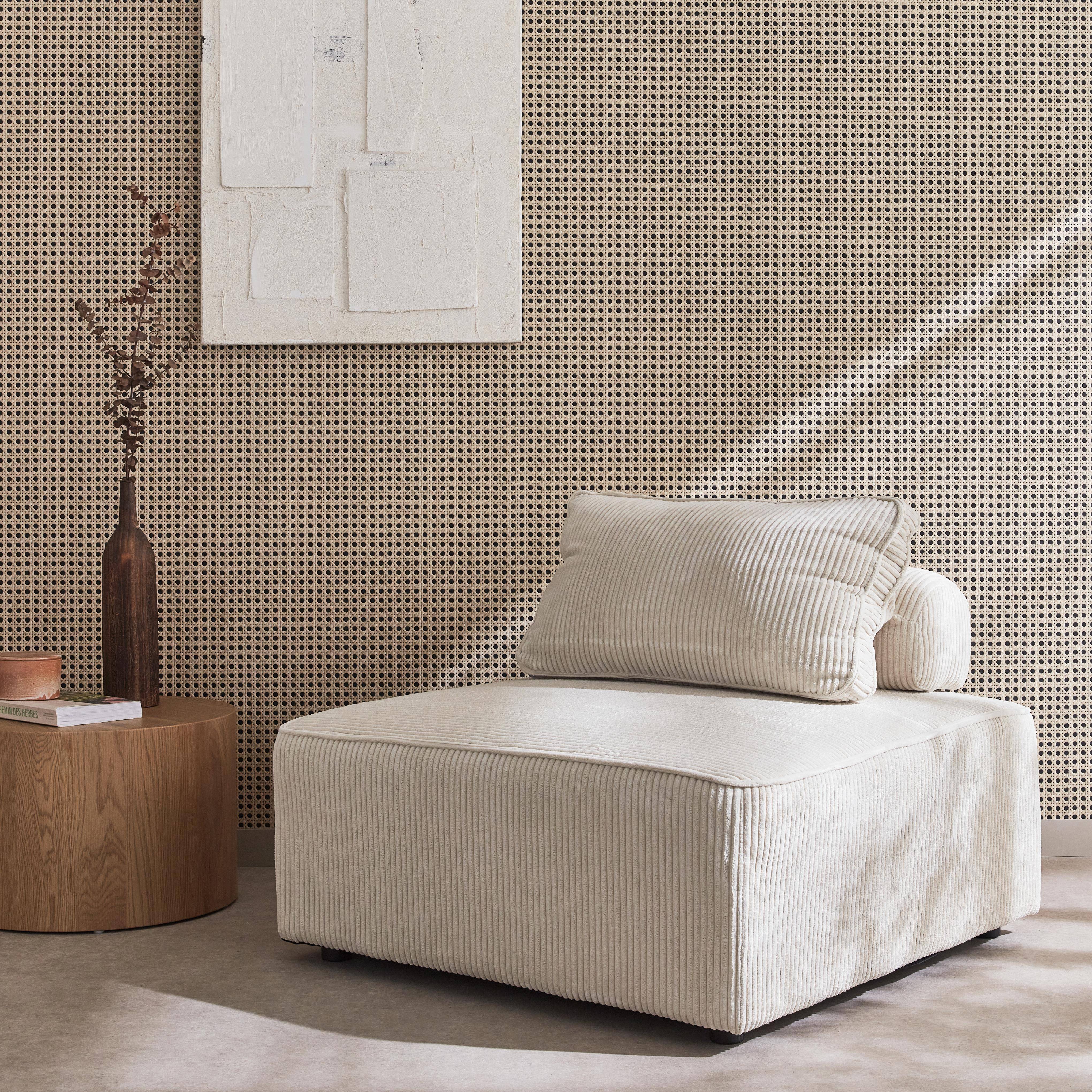 Sessel ohne Armlehne mit cremefarbenem Cordbezug für ein modulares Sofa Photo2