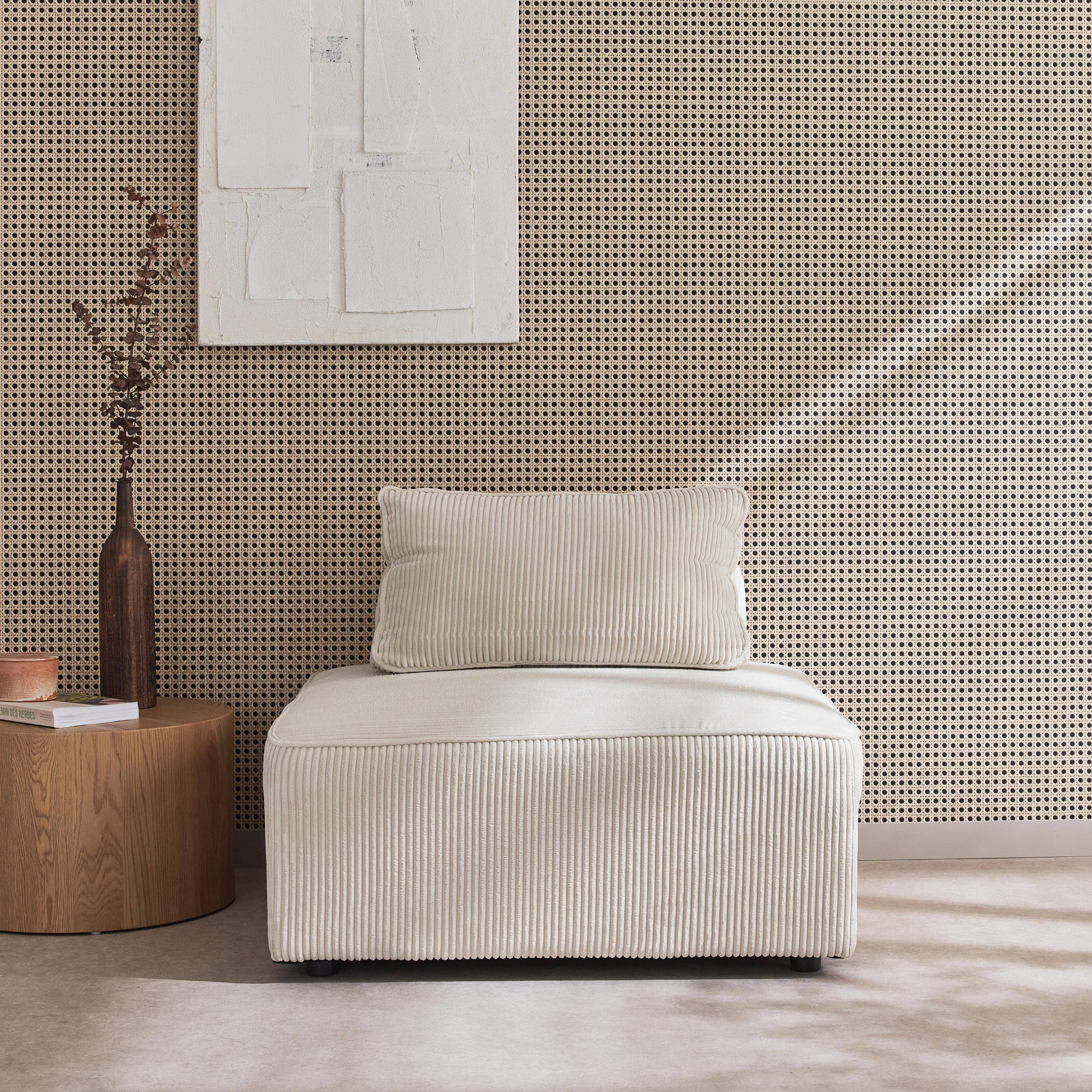 Sessel ohne Armlehne mit cremefarbenem Cordbezug für ein modulares Sofa,sweeek,Photo1