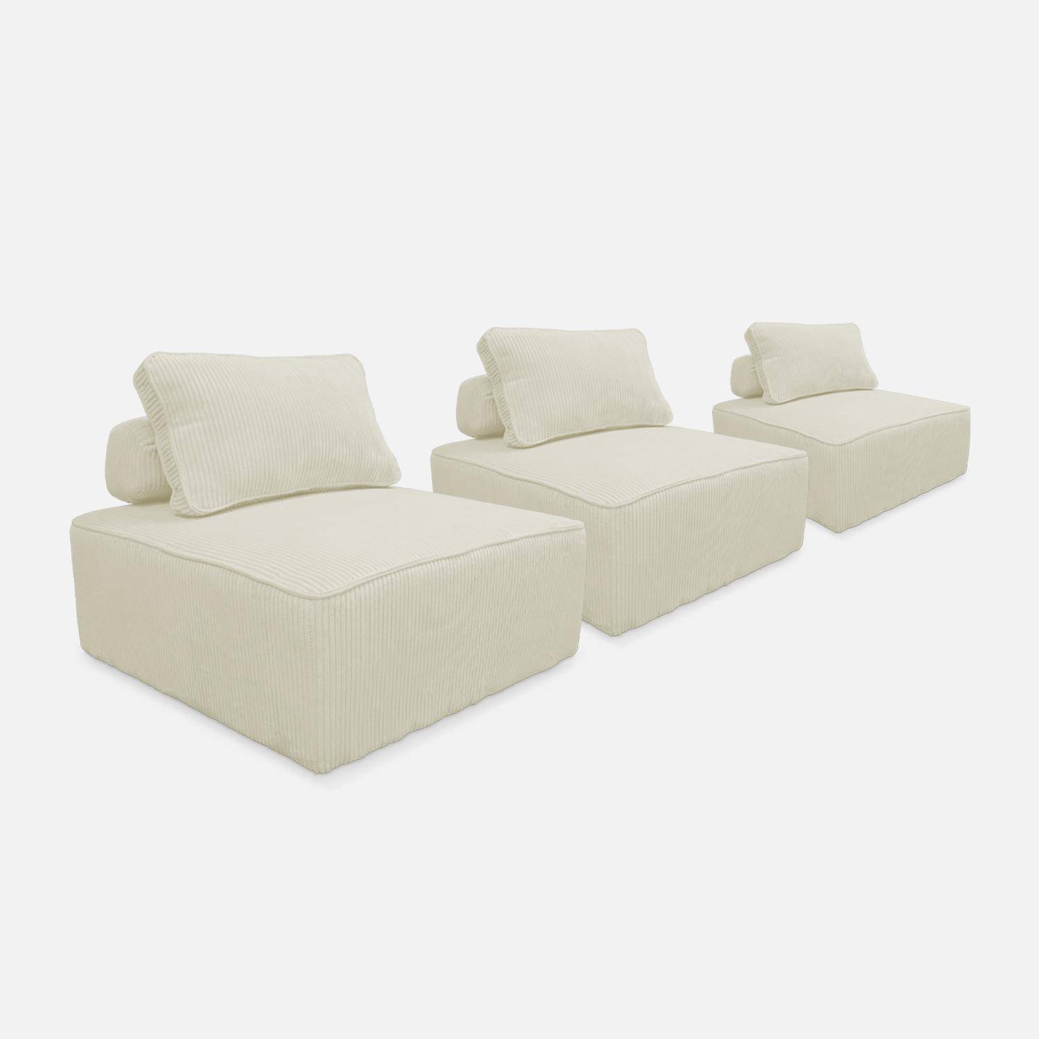 Set van 3 modulaire corduroy fauteuils in crème met kussen Photo5