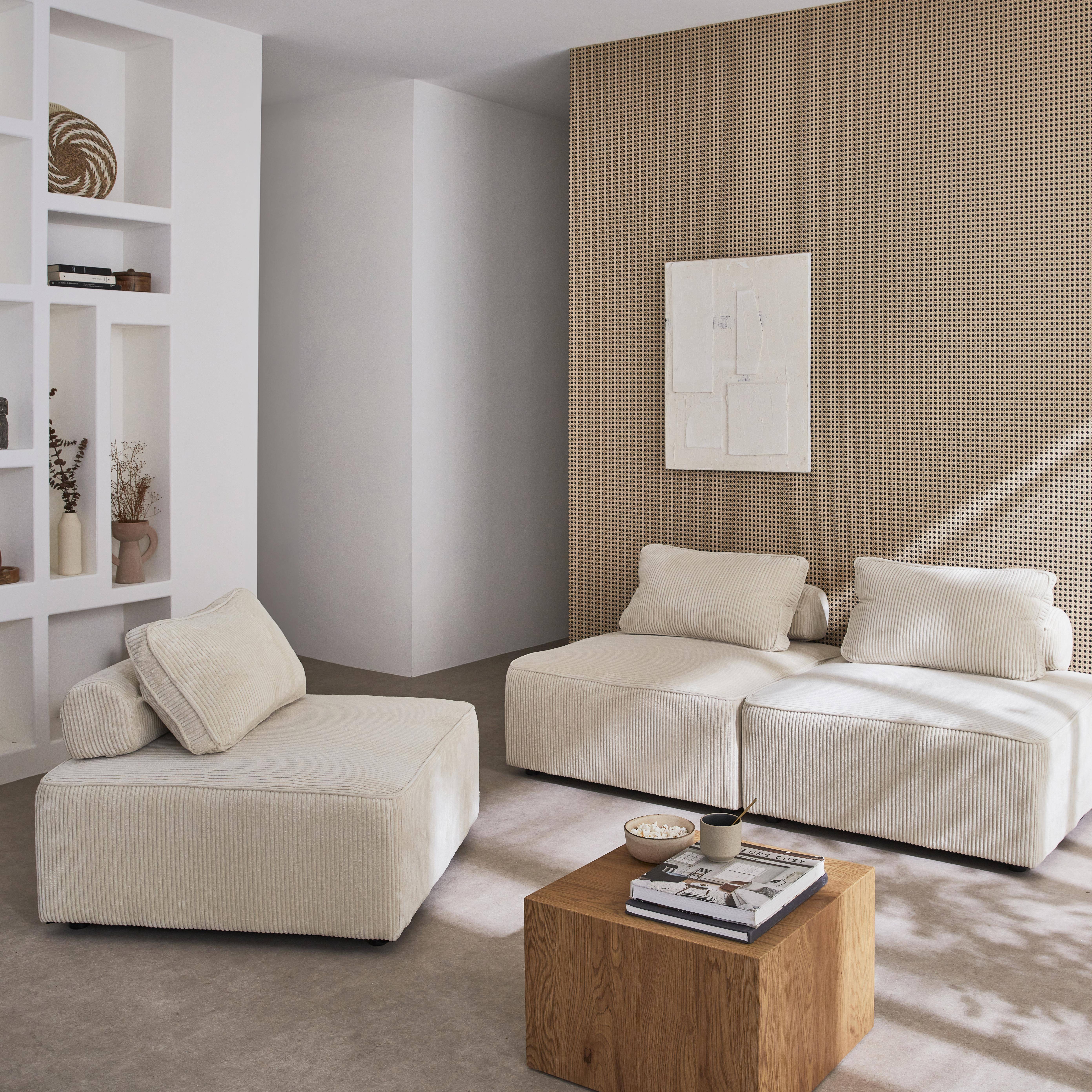 3er Set Sessel ohne Armlehne mit cremefarbenem Cordbezug für ein modulares Sofa,sweeek,Photo3