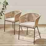 Pair of garden armchairs with rope and galvanised steel, black and beige Photo1