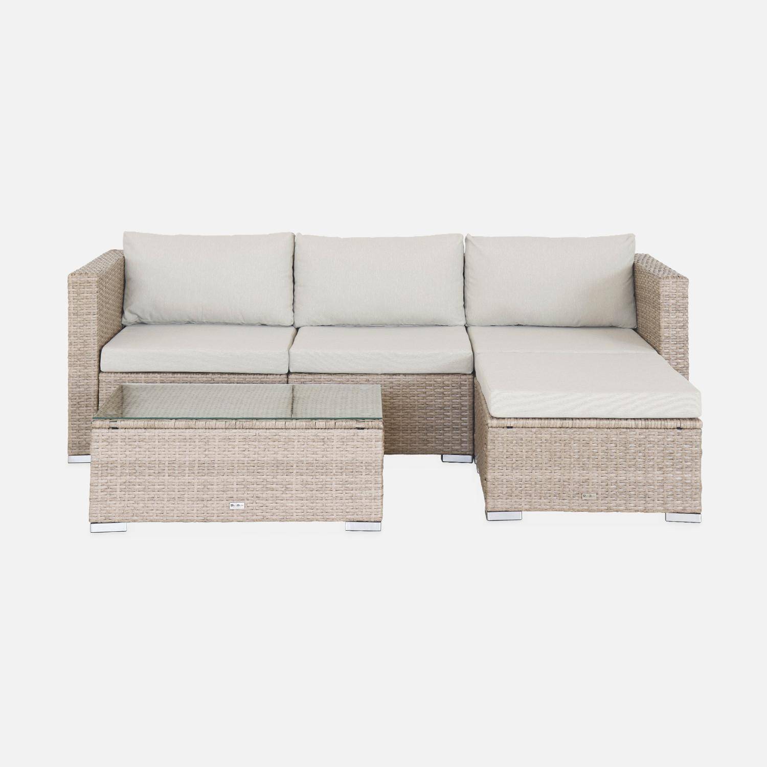 4-seater rattan garden sofa set - sofa, footrest, coffee table - Torino - Beige,sweeek,Photo4