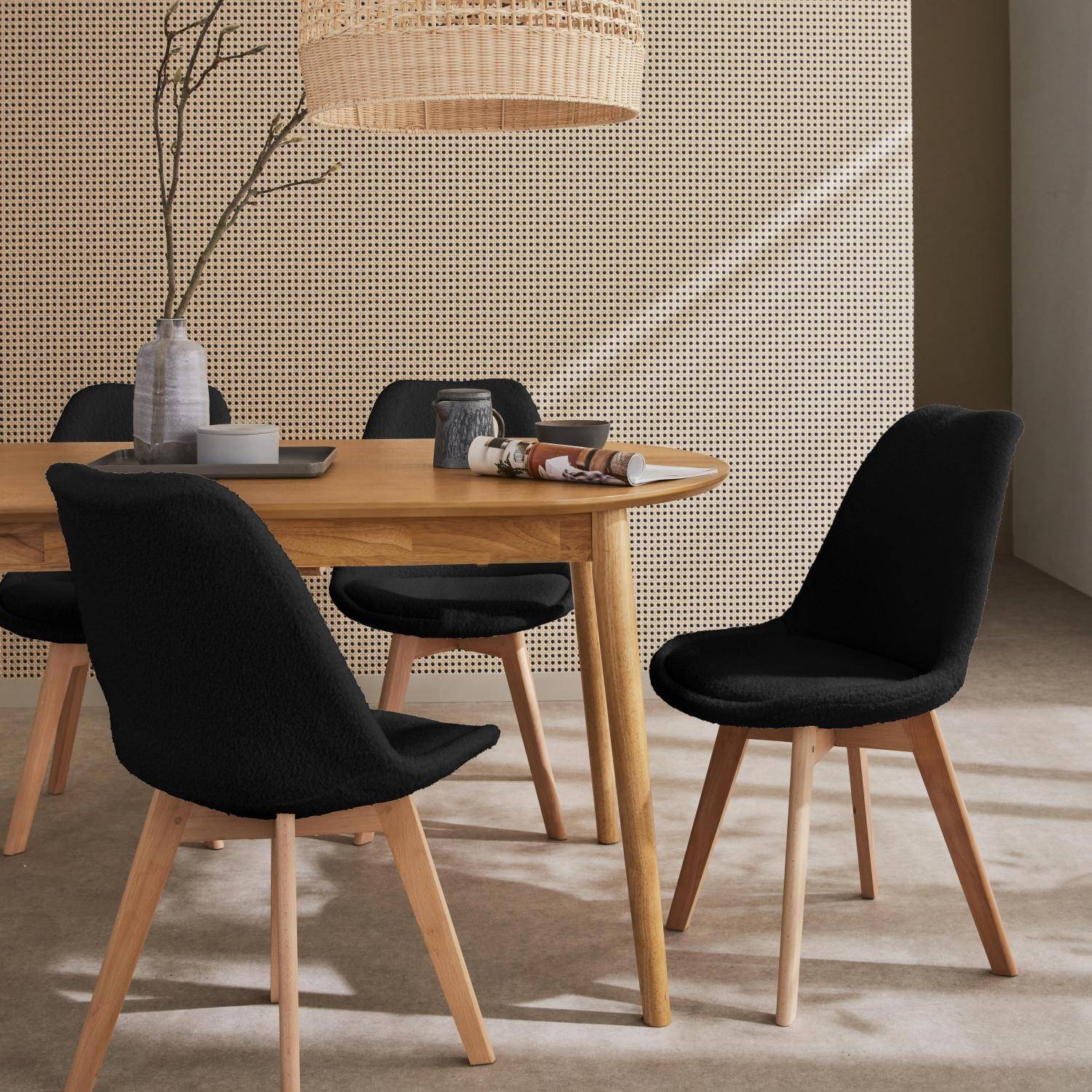 Set van 4 Nils Scandinavische stoelen, bekleding zwart bouclé, poten beukenhout Photo2