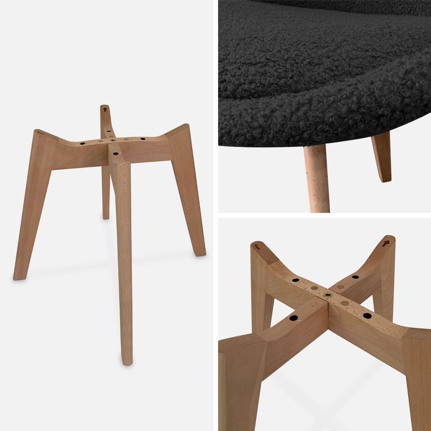 Lot de 4 chaises scandinaves NILS revêtement bouclette noire, pieds bois de hêtre, chaise 1 place  Photo5
