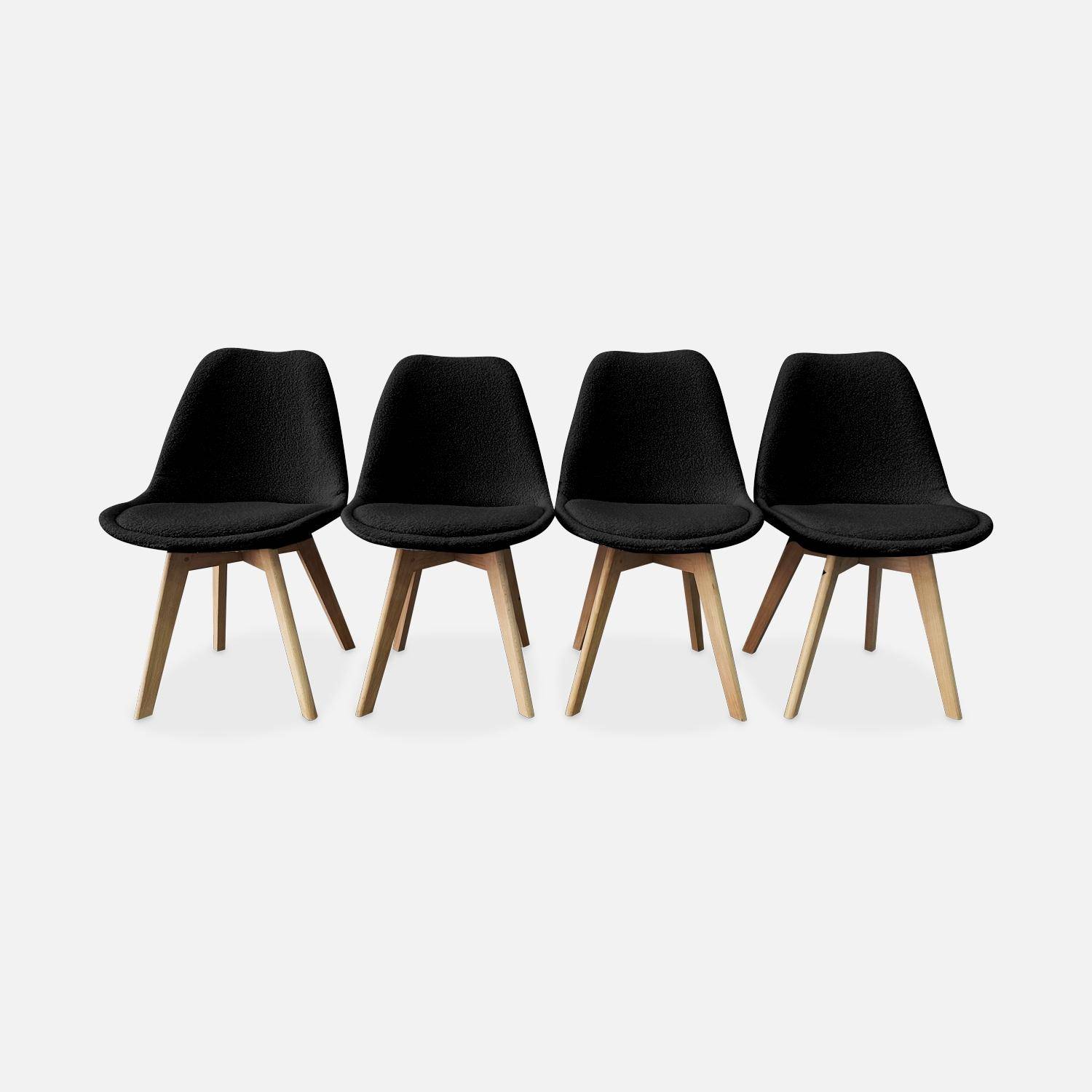 Lot de 4 chaises scandinaves NILS revêtement bouclette noire, pieds bois de hêtre, chaise 1 place ,sweeek,Photo1