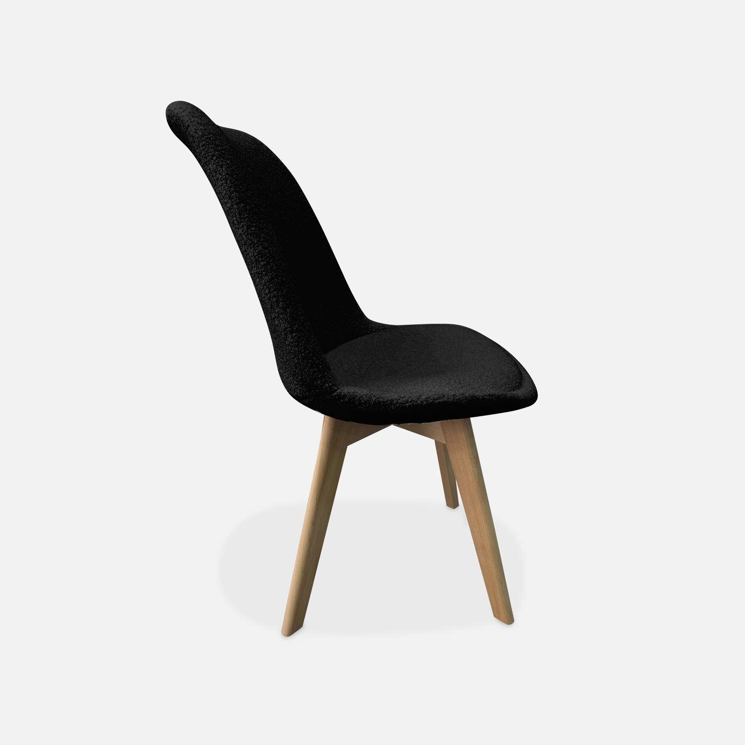 Lot de 4 chaises scandinaves NILS revêtement bouclette noire, pieds bois de hêtre, chaise 1 place  Photo3