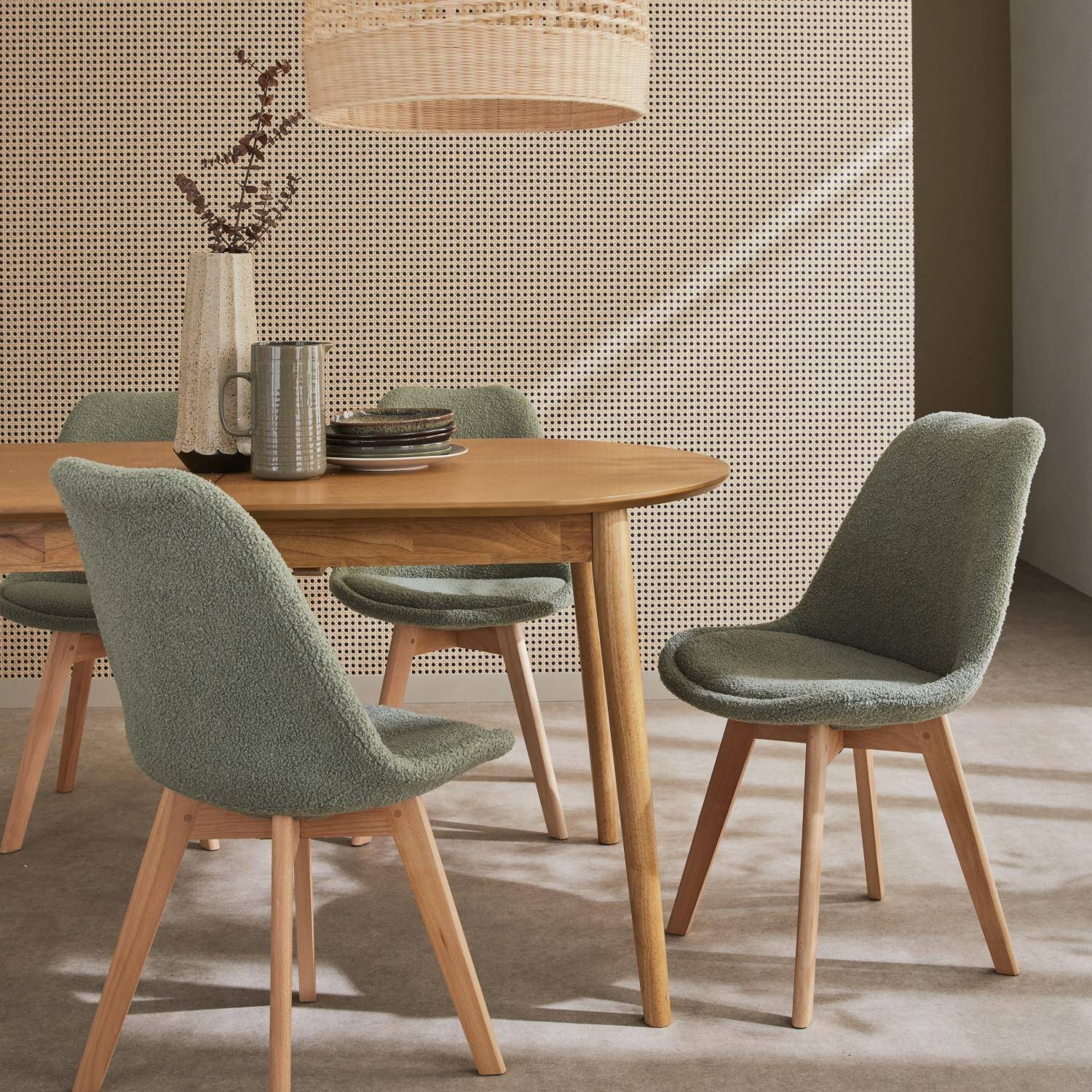 Set van 4 Nils Scandinavische stoelen, bekleding celadon groen bouclé, poten beukenhout Photo2