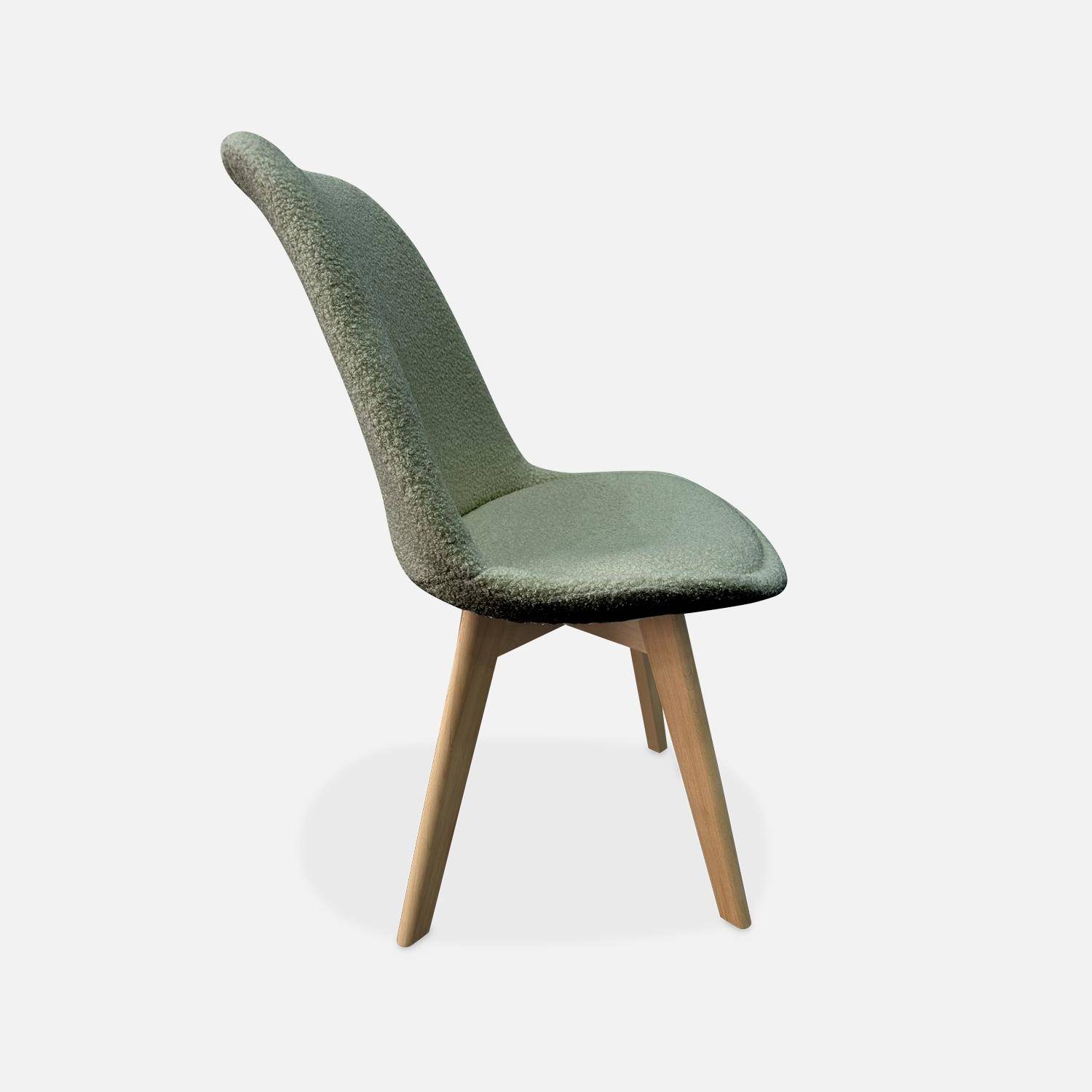 4er Set skandinavische Stühle mit blaßgrünem Bouclé-Bezug und Buchenholzbeinen - NILS ,sweeek,Photo3