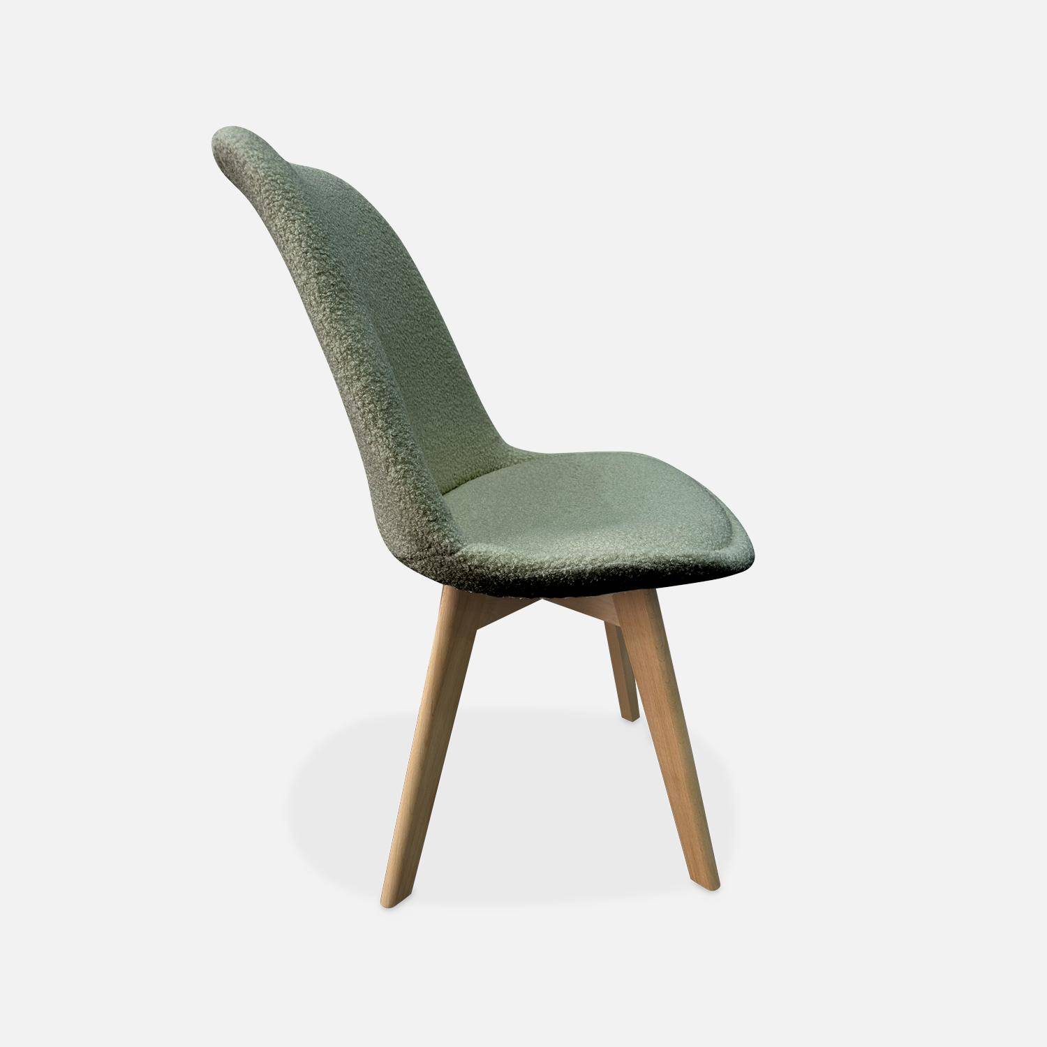 Set di 4 sedie scandinave bouclé, gambe in legno, Nils, Verde celadon, 47x55x81 cm,sweeek,Photo3