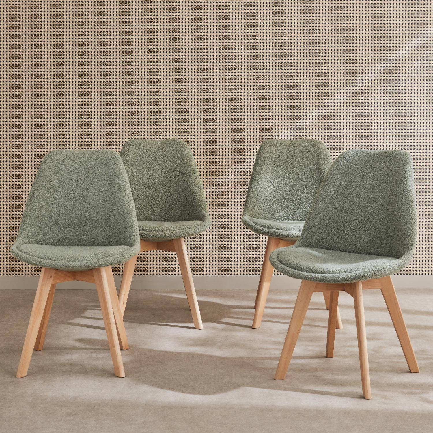 Set van 4 Nils Scandinavische stoelen, bekleding celadon groen bouclé, poten beukenhout Photo1