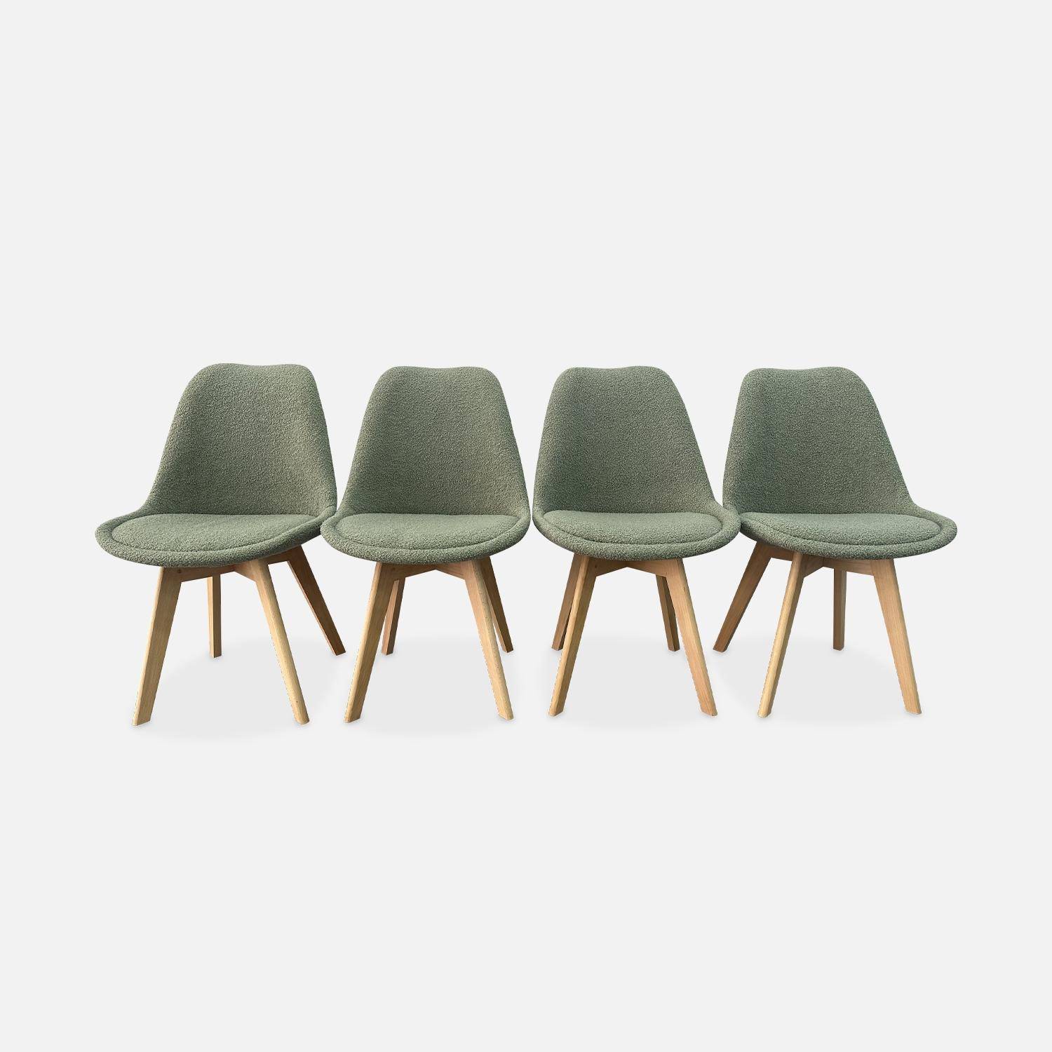 4er Set skandinavische Stühle mit blaßgrünem Bouclé-Bezug und Buchenholzbeinen - NILS  Photo1