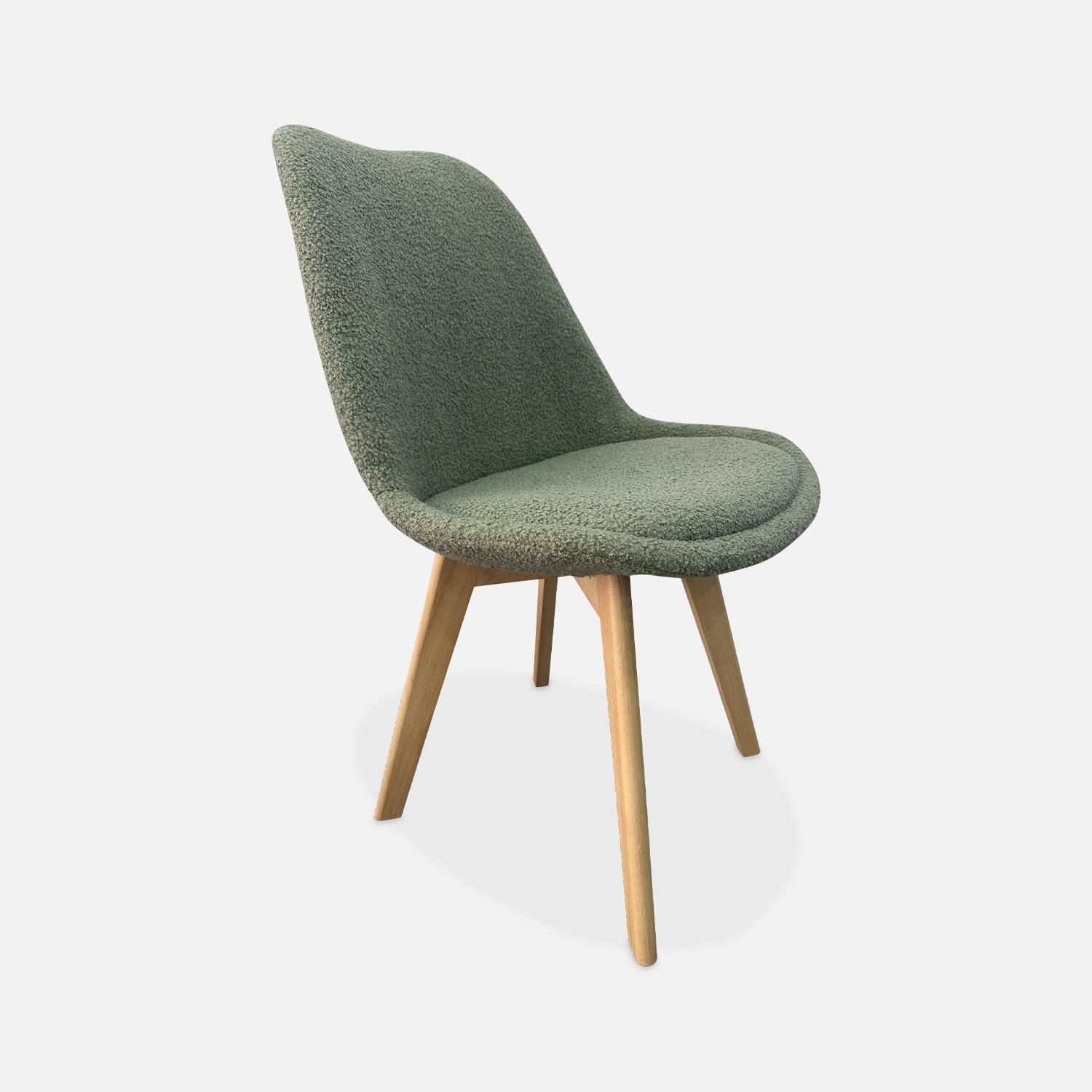 4er Set skandinavische Stühle mit blaßgrünem Bouclé-Bezug und Buchenholzbeinen - NILS ,sweeek,Photo2