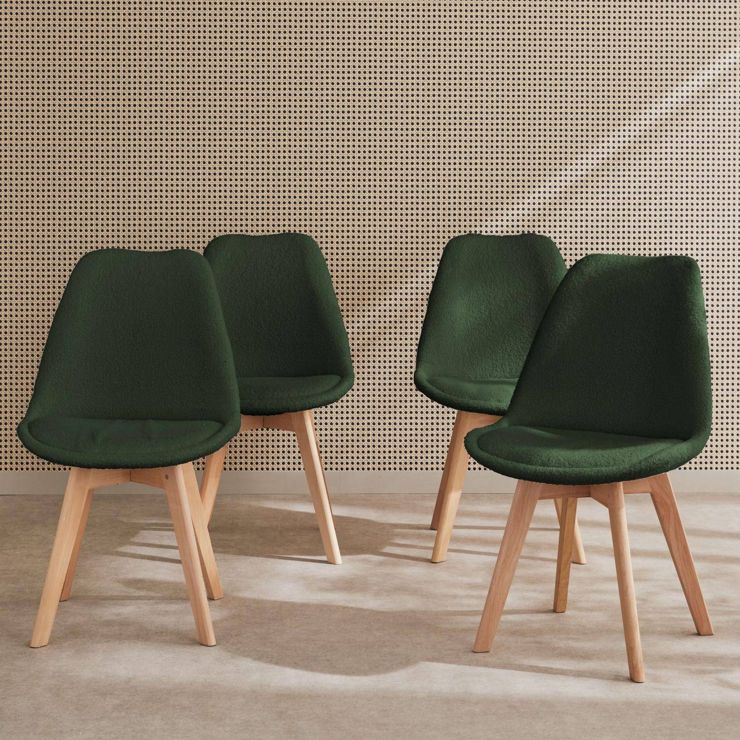 Set van 4 Nils Scandinavische stoelen, bekleding kaki bouclé, poten beukenhout Photo1
