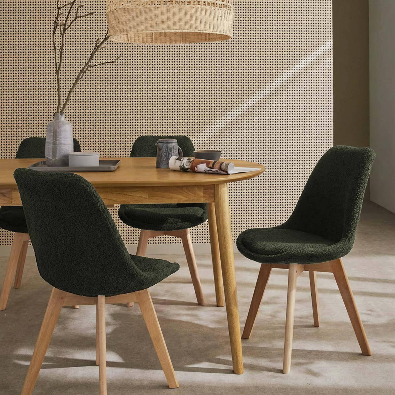 Zestaw 4 krzeseł skandynawskich NILS - Tkanina baranek w kolorze khaki, nogi z drewna bukowego, krzesło 1-osobowe Photo2