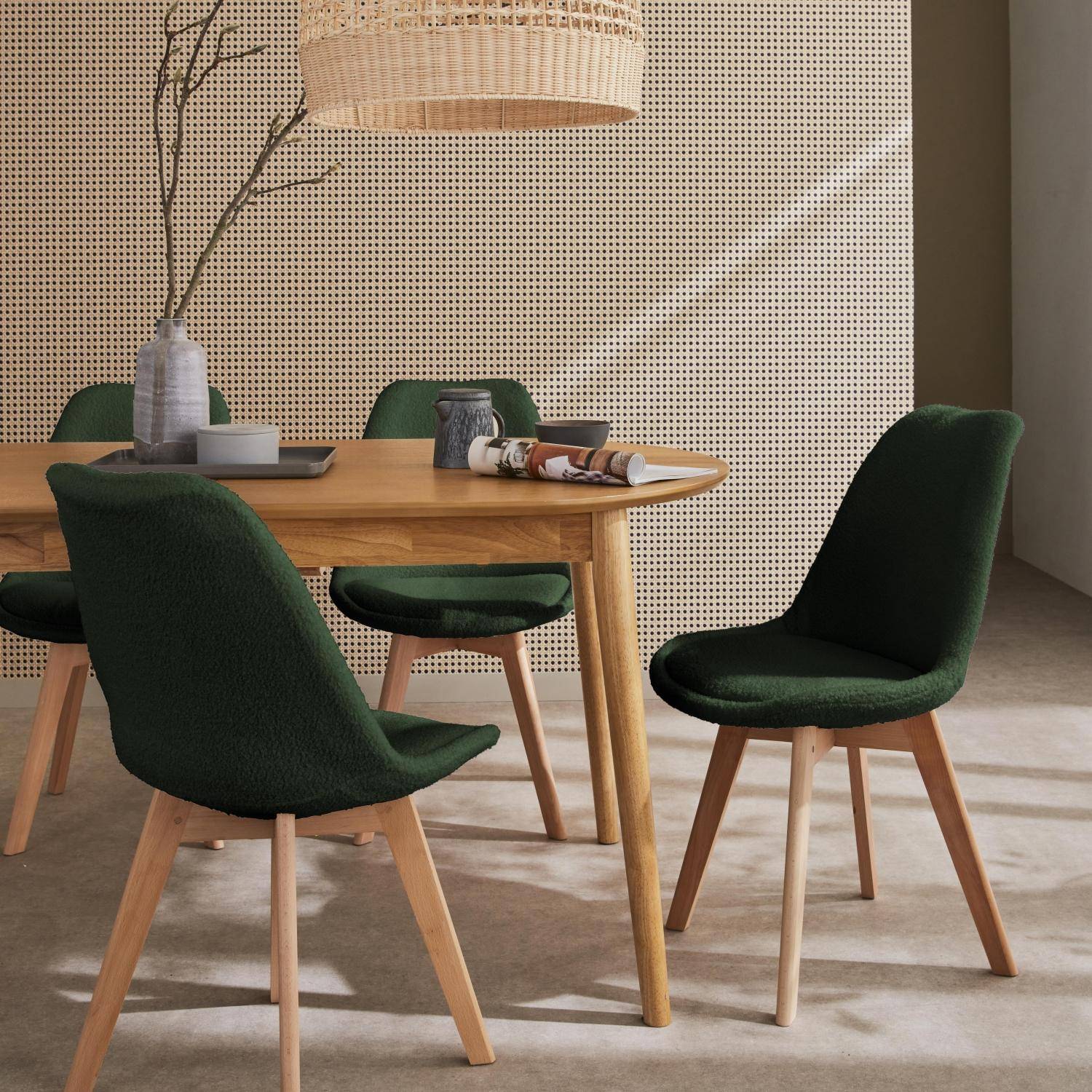 Set van 4 Nils Scandinavische stoelen, bekleding kaki bouclé, poten beukenhout,sweeek,Photo2