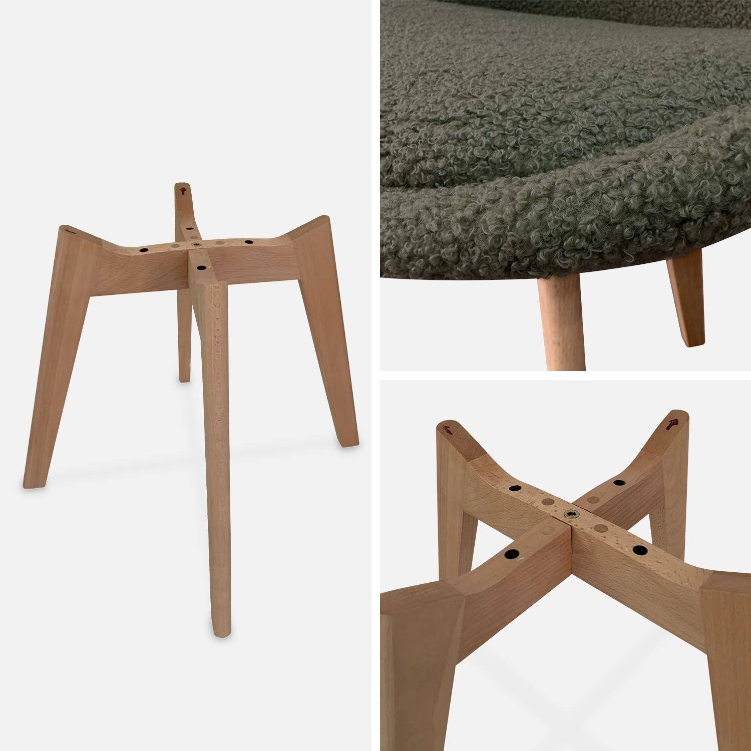 Lot de 4 chaises scandinaves NILS revêtement bouclette kaki, pieds bois de hêtre, chaise 1 place  Photo6
