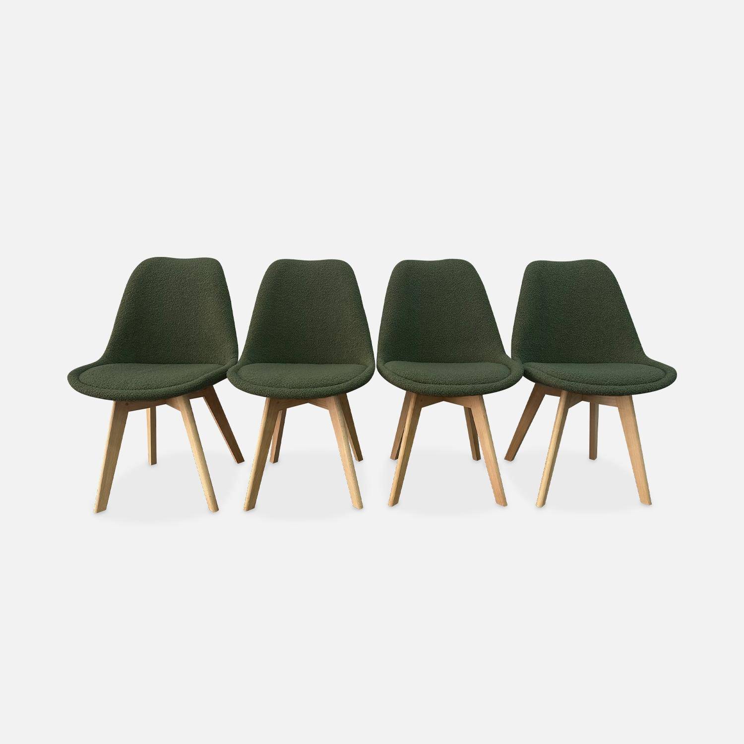 Lot de 4 chaises scandinaves NILS revêtement bouclette kaki, pieds bois de hêtre, chaise 1 place  Photo1