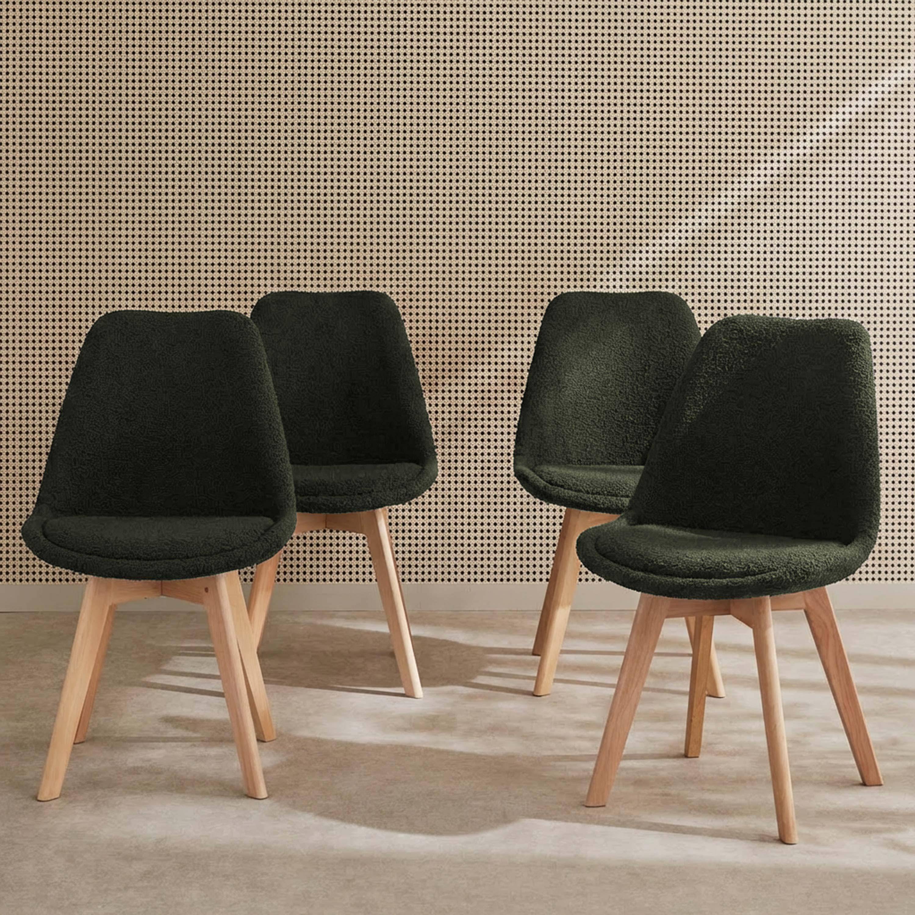 Zestaw 4 krzeseł skandynawskich NILS - Tkanina baranek w kolorze khaki, nogi z drewna bukowego, krzesło 1-osobowe Photo1