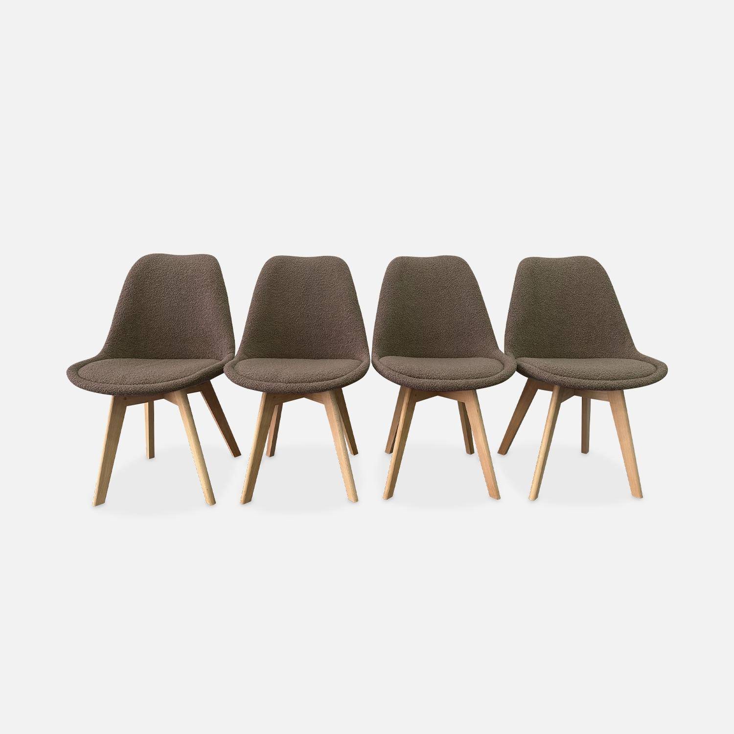 Set van 4 NILS Scandinavische stoelen, taupe badstof bekleding, beukenhouten poten, 1-zits stoel Photo1