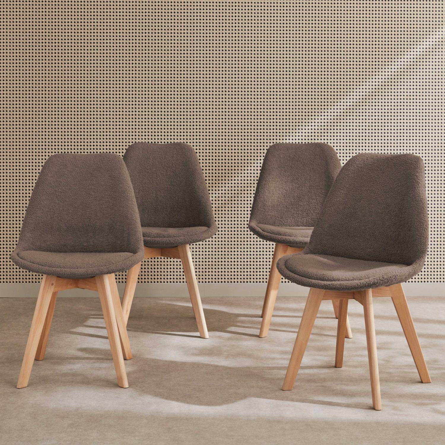 Set van 4 NILS Scandinavische stoelen, taupe badstof bekleding, beukenhouten poten, 1-zits stoel Photo1