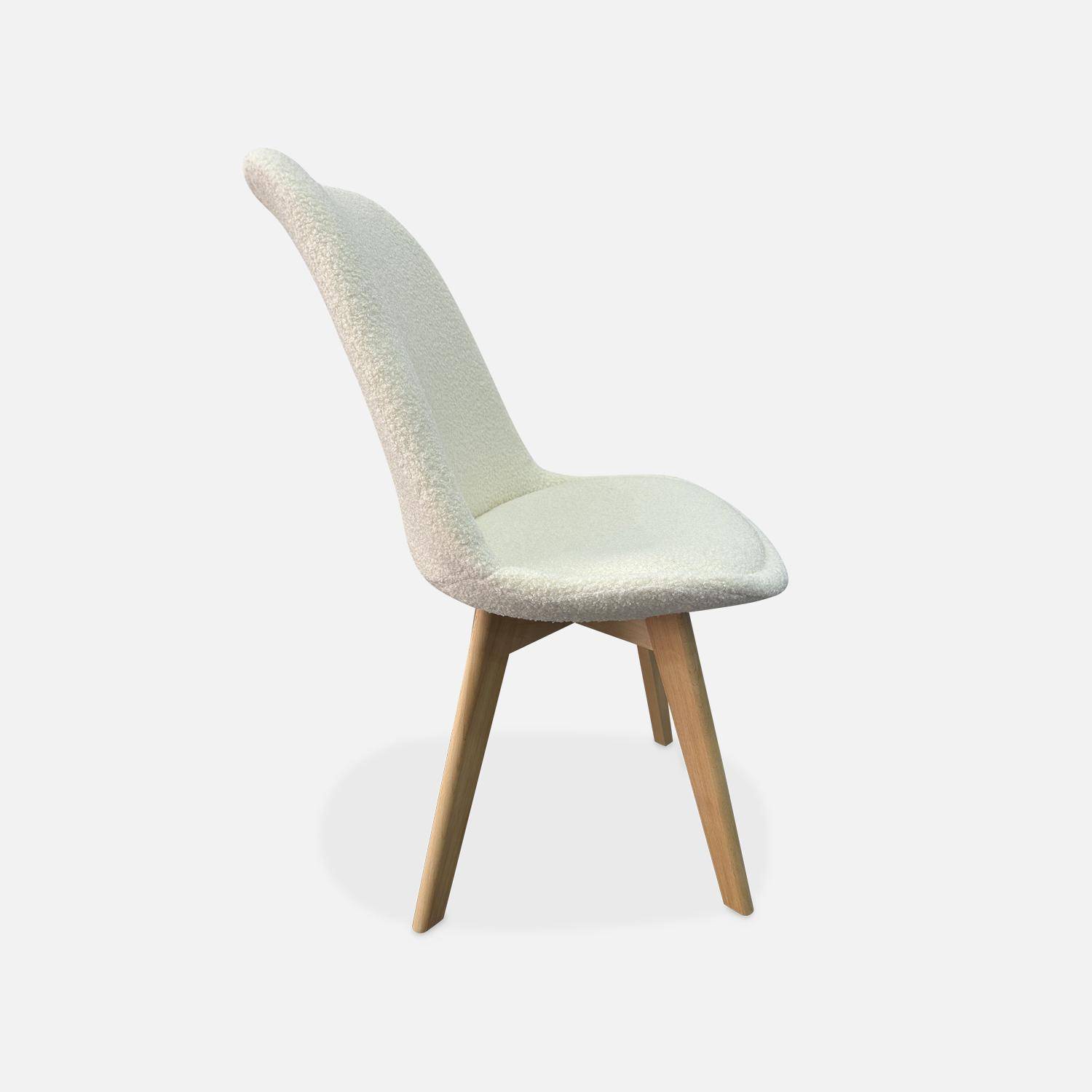 Set di 4 sedie scandinave bouclé, gambe in legno, Nils, Bianco, 47x55x81 cm Photo3