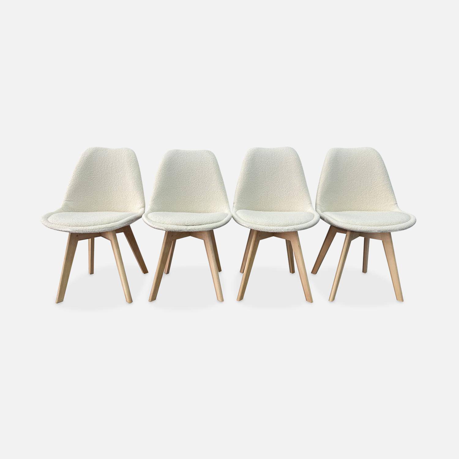 Set di 4 sedie scandinave bouclé, gambe in legno, Nils, Bianco, 47x55x81 cm Photo1