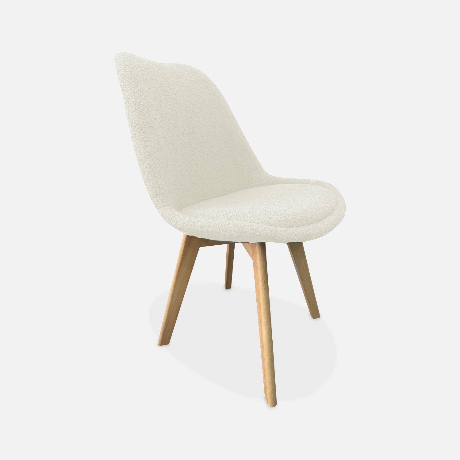 Set di 4 sedie scandinave bouclé, gambe in legno, Nils, Bianco, 47x55x81 cm Photo2