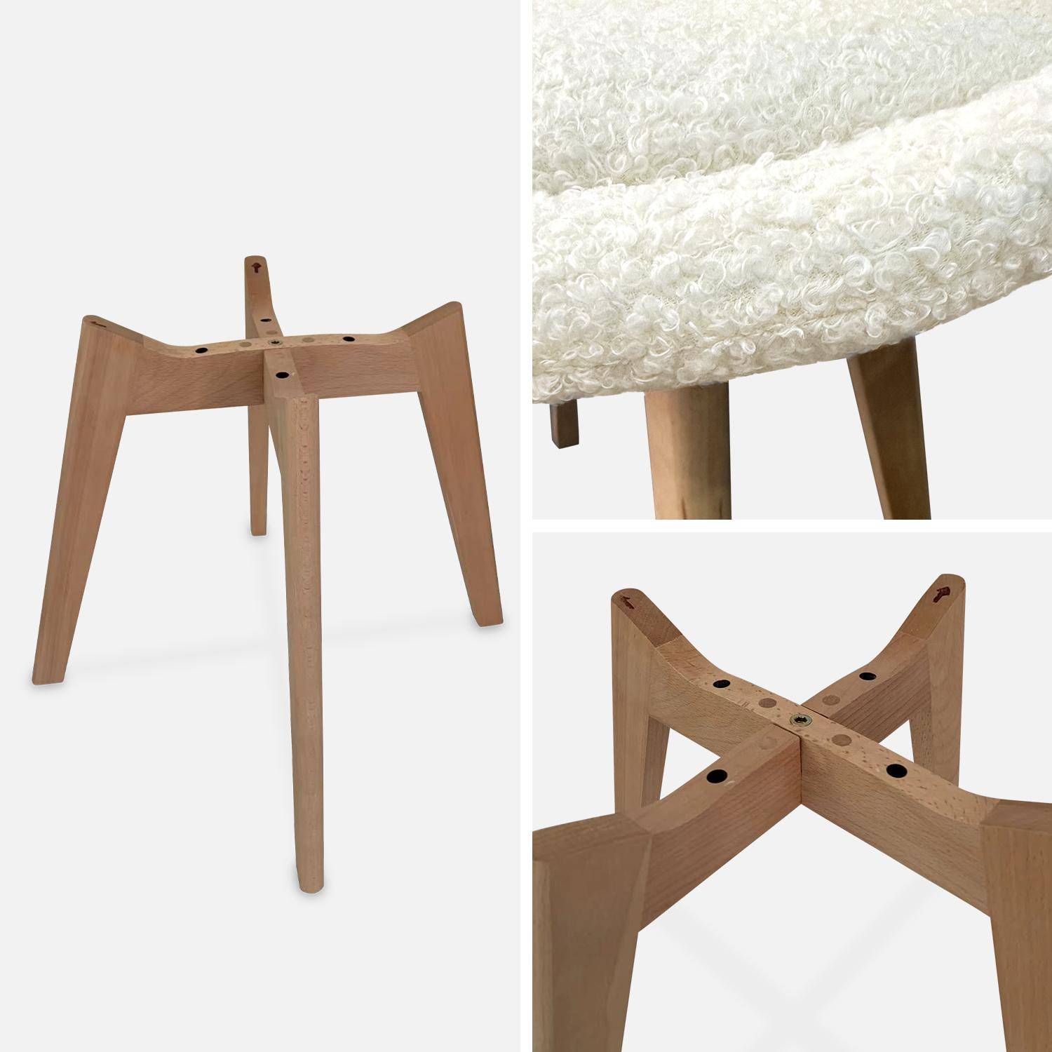 Set di 4 sedie scandinave bouclé, gambe in legno, Nils, Bianco, 47x55x81 cm Photo5