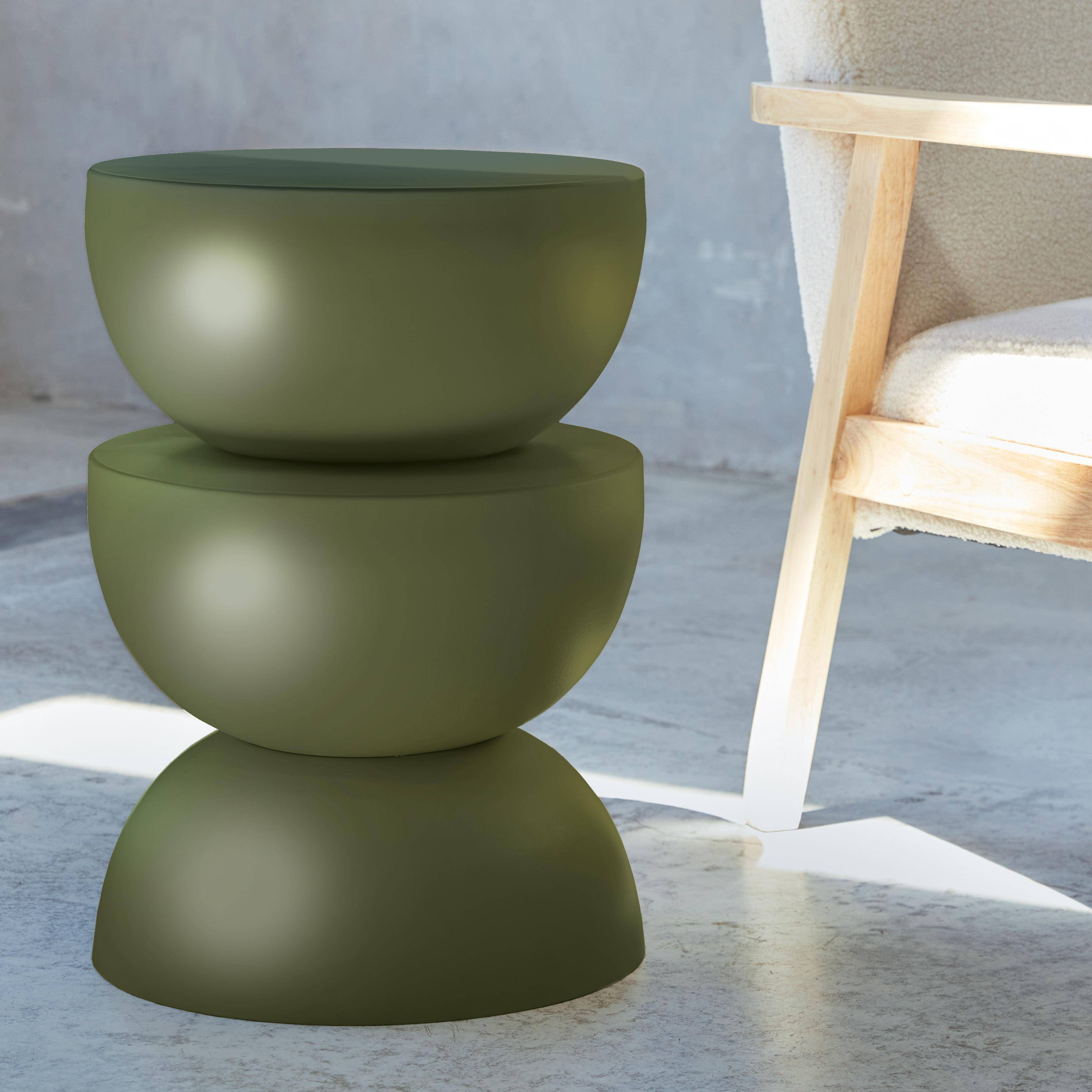 Mesa de apoio, extremidade do sofá, mesa de cabeceira em metal, verde caqui, Coumba, Ø32 x A 46,5 cm,sweeek,Photo1