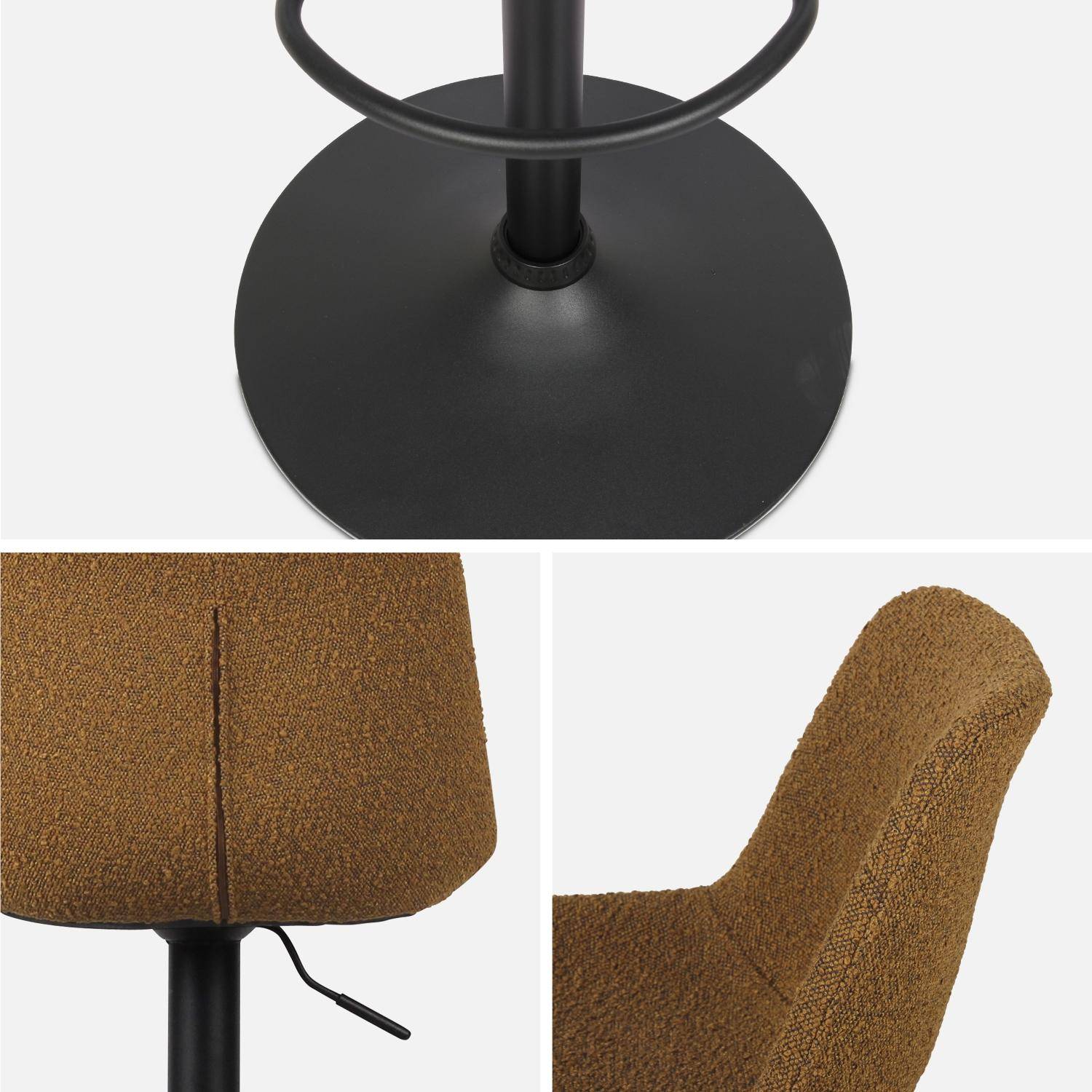 Lot de 2 tabourets de bar réglables - Noah - bouclette texturée moutarde - hauteur réglable 60,5/81,5cm , repose-pieds Photo5