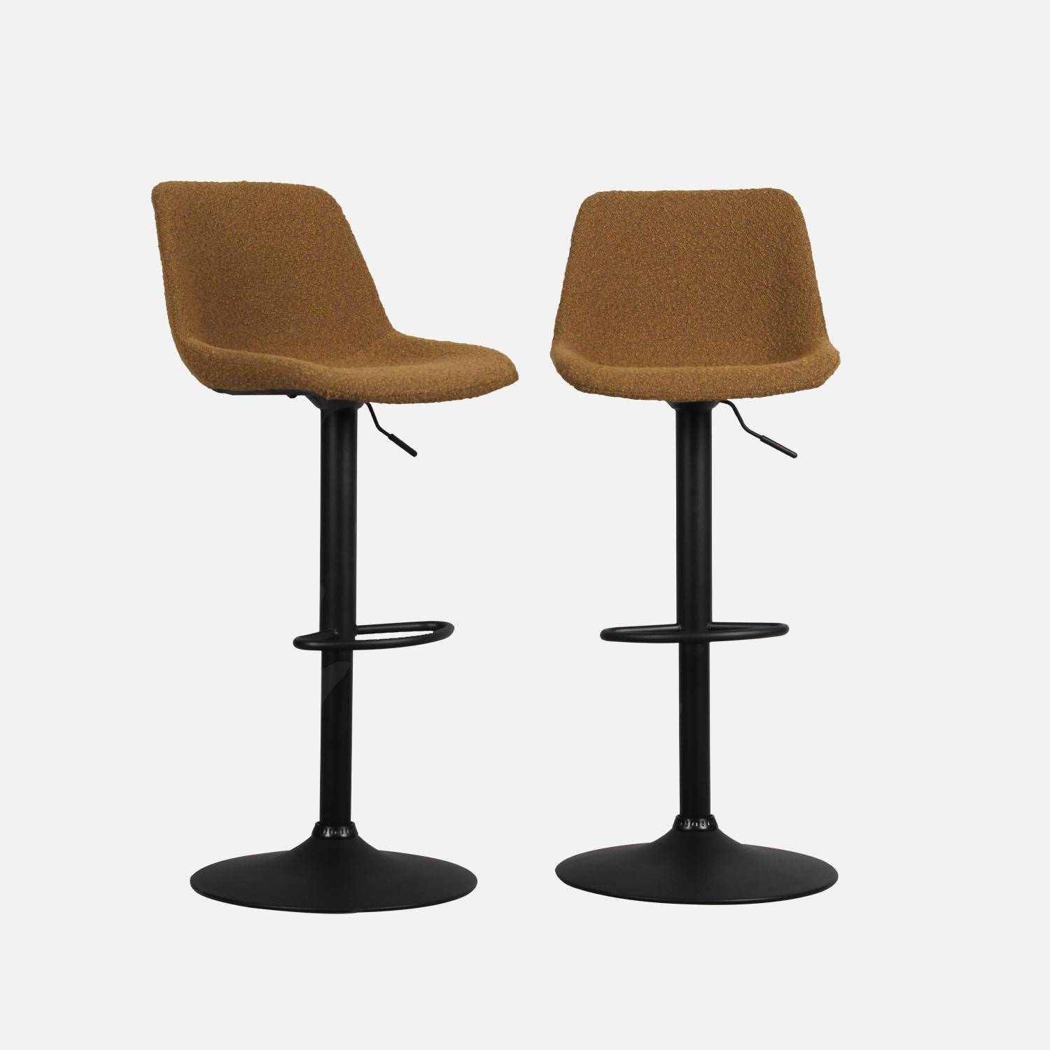 Lot de 2 tabourets de bar réglables - Noah - bouclette texturée moutarde - hauteur réglable 60,5/81,5cm , repose-pieds Photo4