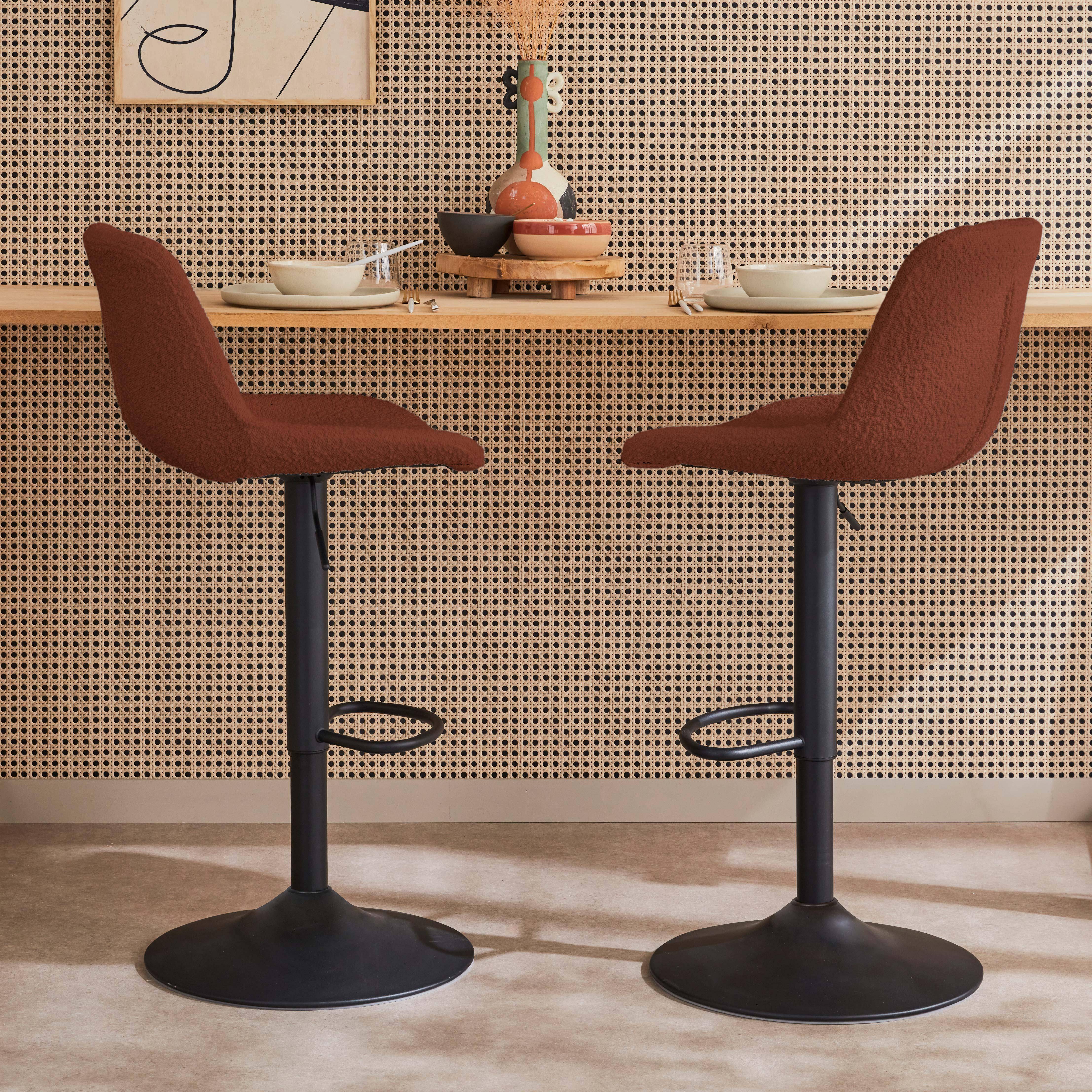 Taburete de bar regulable con rizo texturizado, set de 2, Noah, Terra Cotta, 45x53x109 cm,sweeek,Photo1