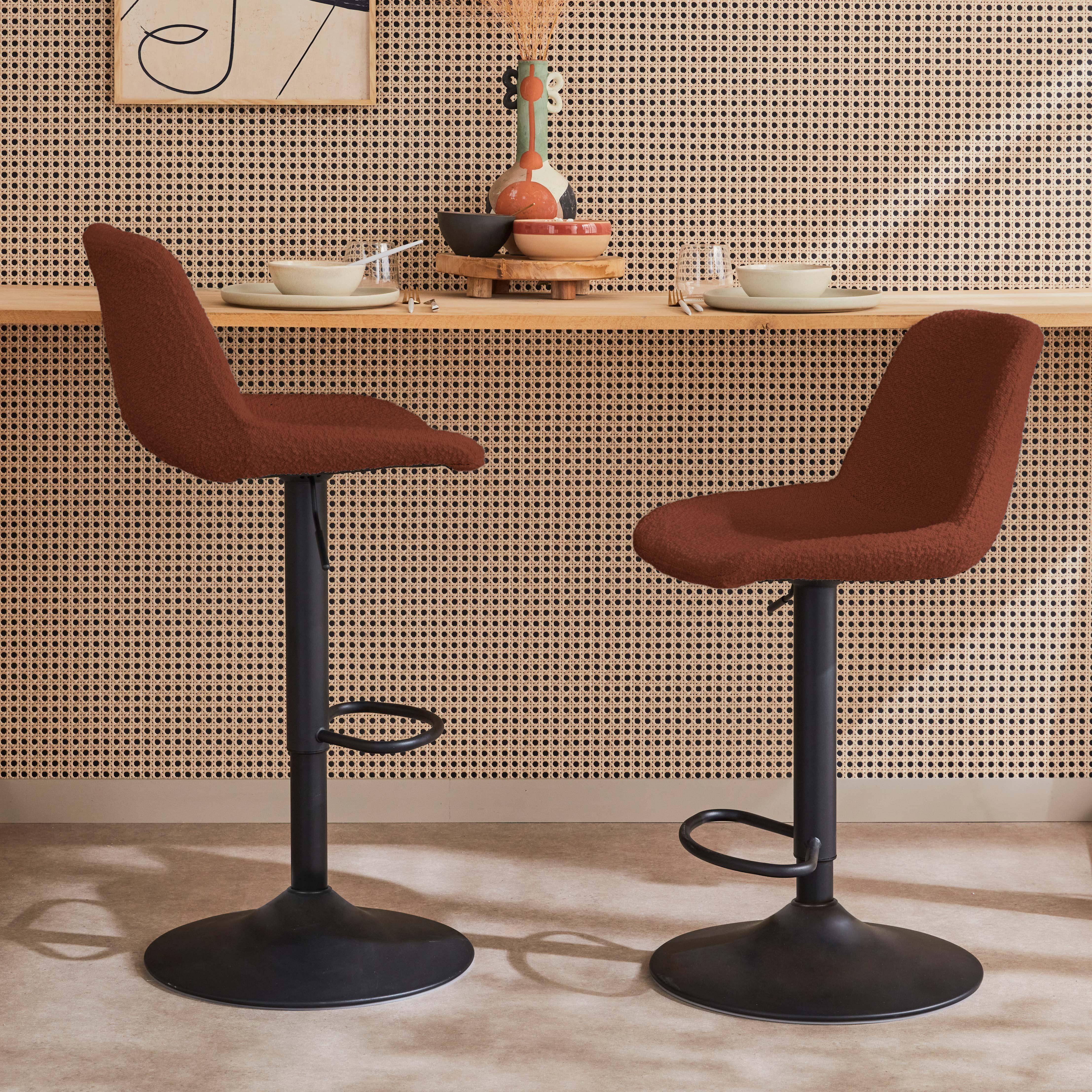 Taburete de bar regulable con rizo texturizado, set de 2, Noah, Terra Cotta, 45x53x109 cm Photo2
