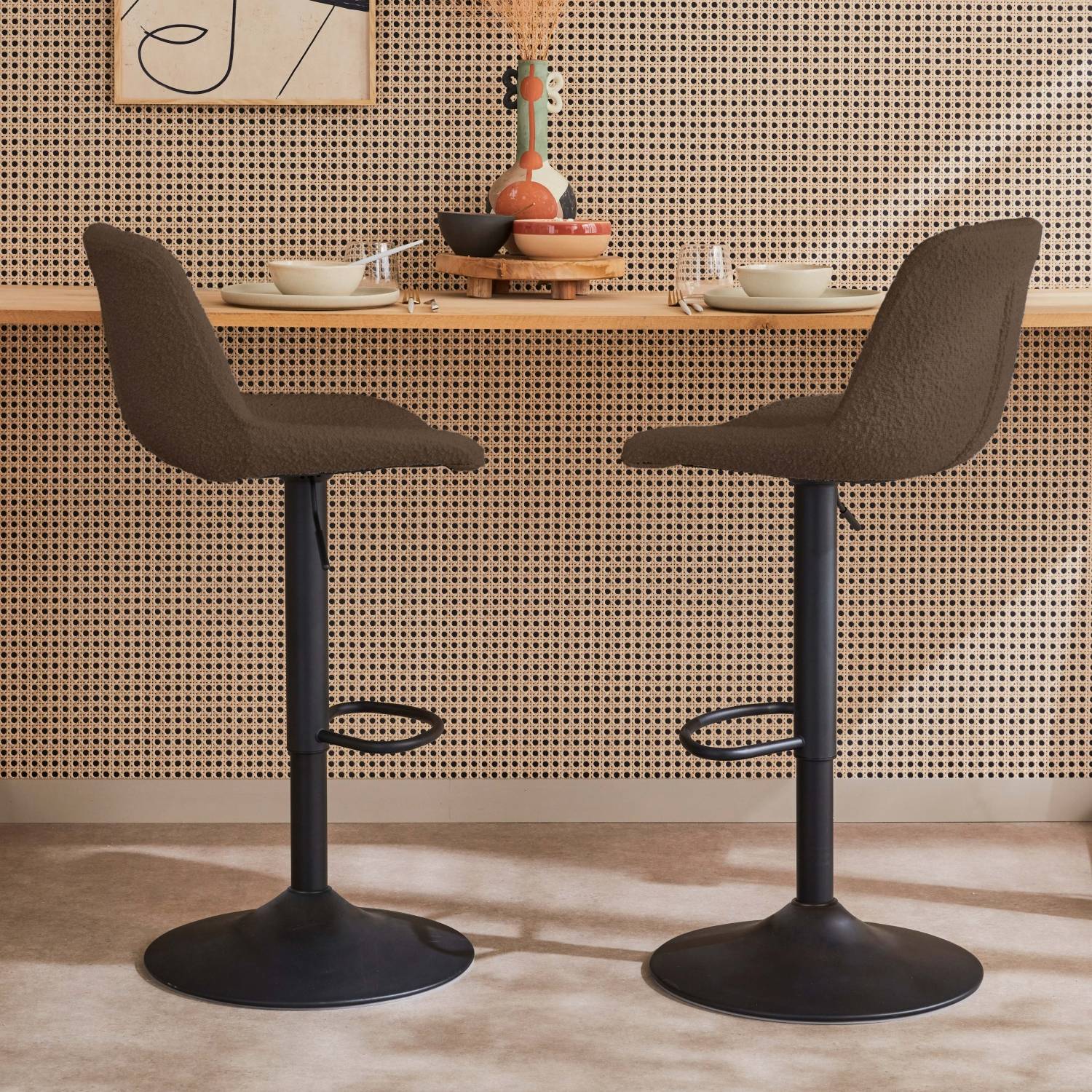 Lot de 2 tabourets de bar bouclettes taupe