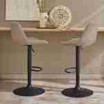  Set di 2 sgabelli da bar regolabili - Noah - seduta in ciniglia beige - altezza regolabile 60,5/81,5 cm , poggiapiedi Photo1