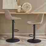  Set di 2 sgabelli da bar regolabili - Noah - seduta in ciniglia beige - altezza regolabile 60,5/81,5 cm , poggiapiedi Photo2