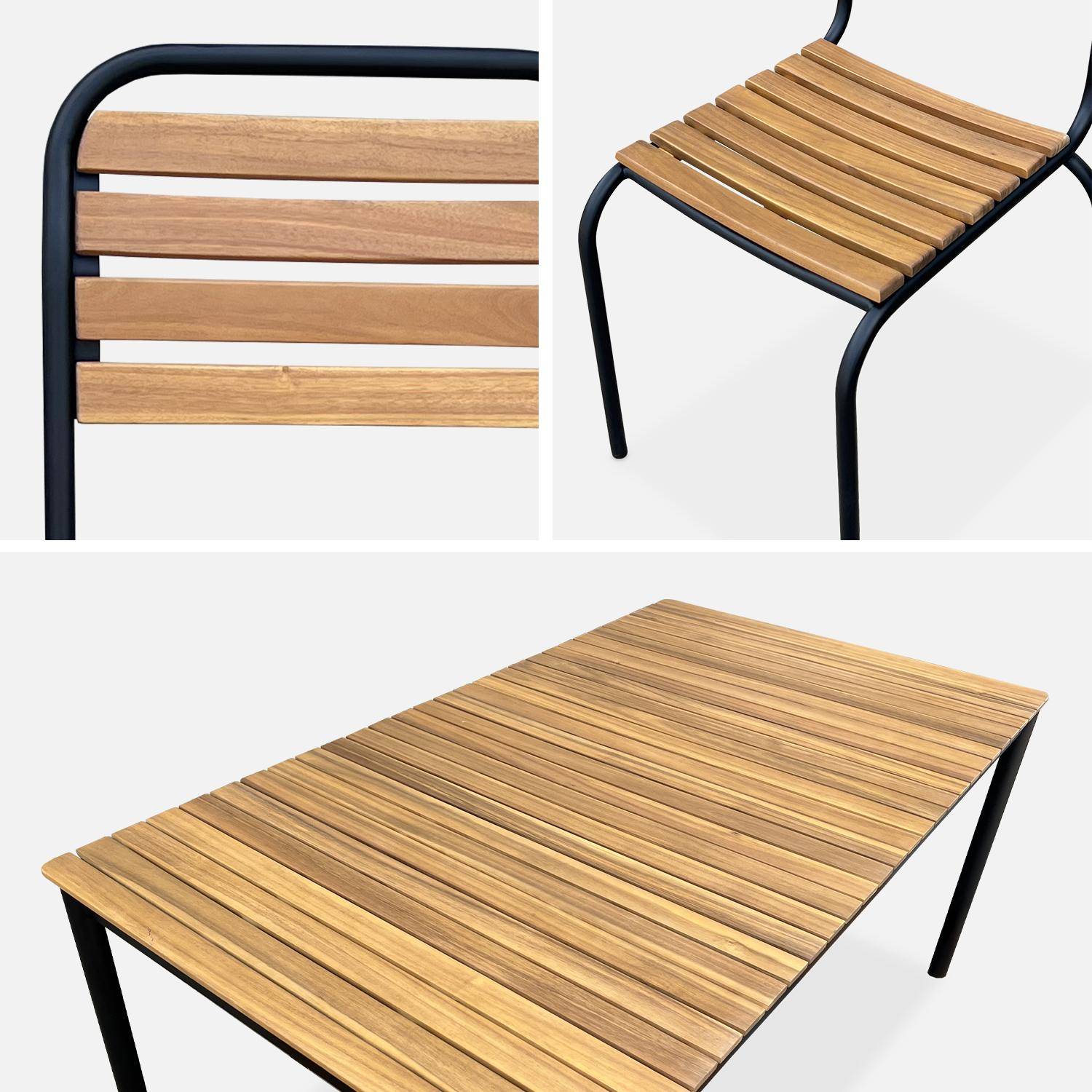 Set complet noir table + 6 chaises TABARA, acier et bois d'acacia FSP,sweeek,Photo7