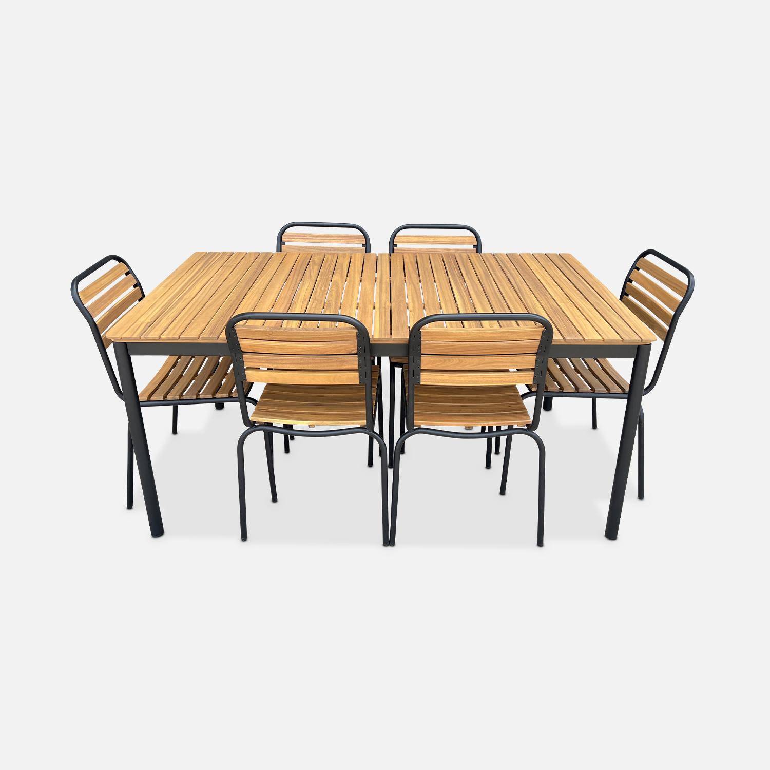 Set complet noir table + 6 chaises TABARA, acier et bois d'acacia FSP,sweeek,Photo5