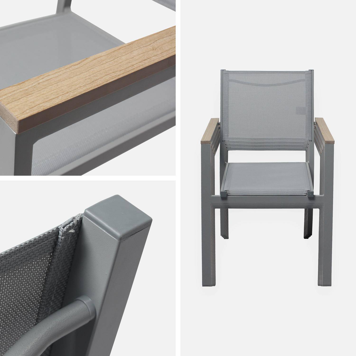 Lot de 4 chaises de jardin empilables avec structure en aluminium gris clair et assise/dossier en textilène Photo2