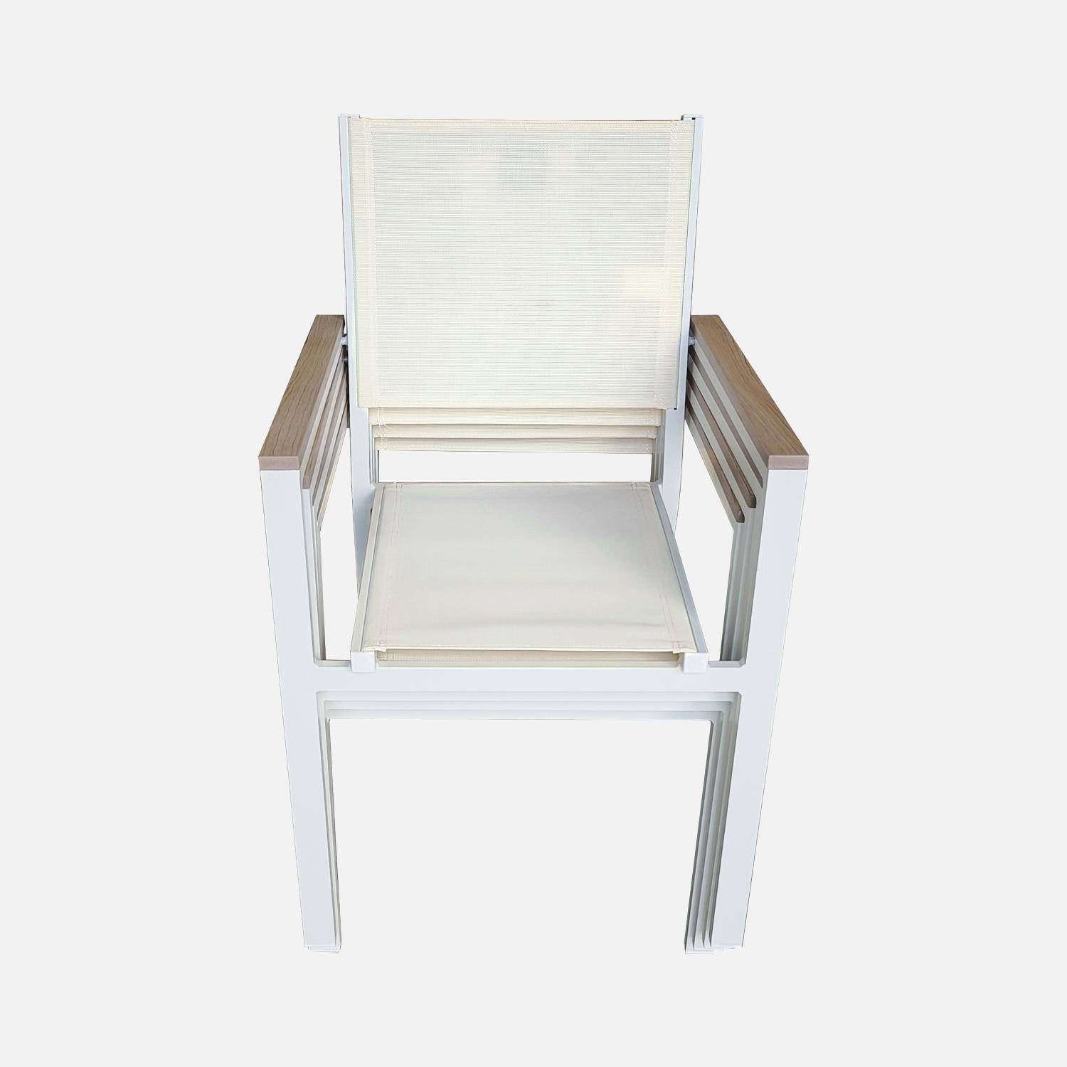 Set van 4 stapelbare tuinstoelen met wit aluminium frame, textilene zitting en rugleuning Photo3