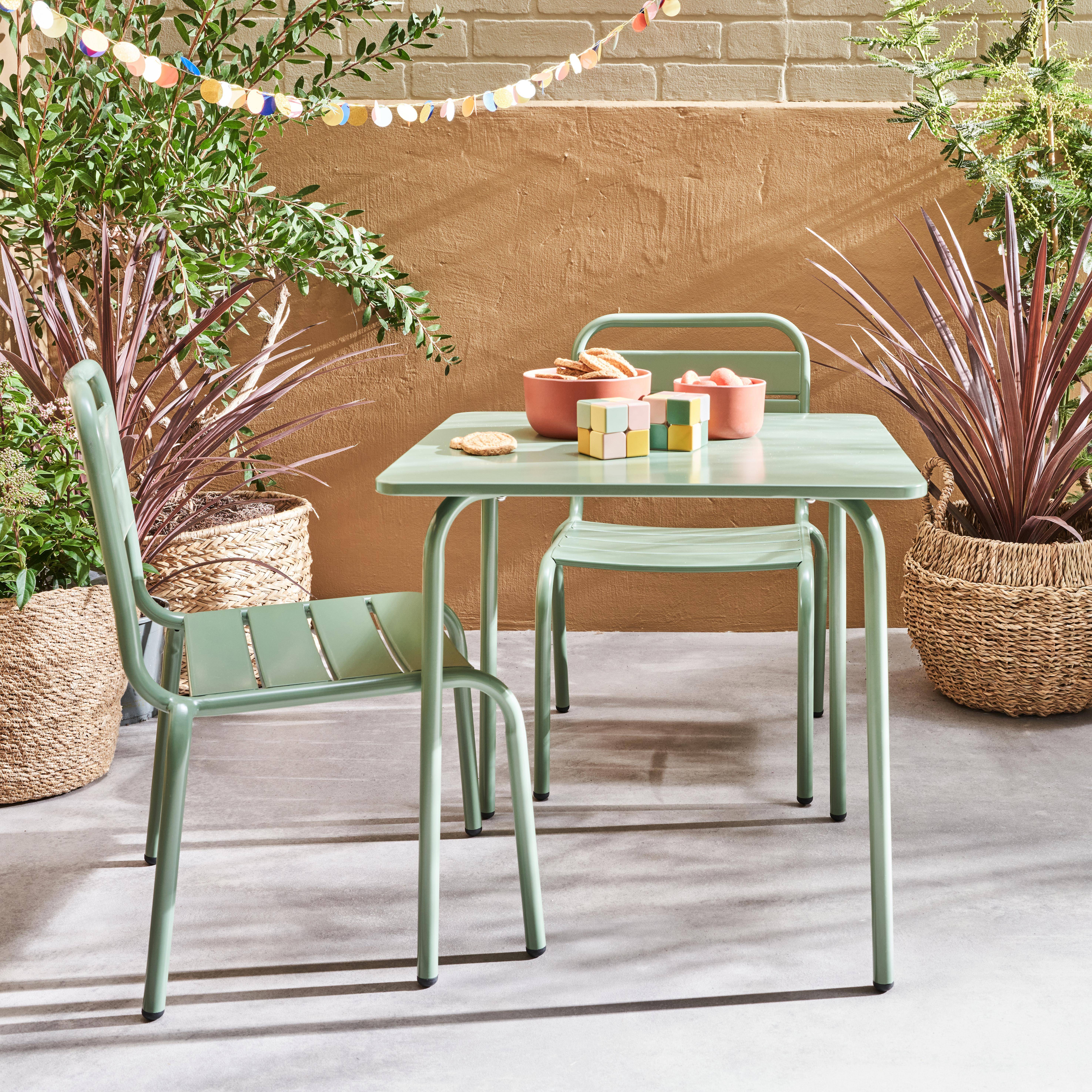 Salon de jardin pour enfants - Anna vert de gris, 2 places, table et chaises, 48x48cm,sweeek,Photo1