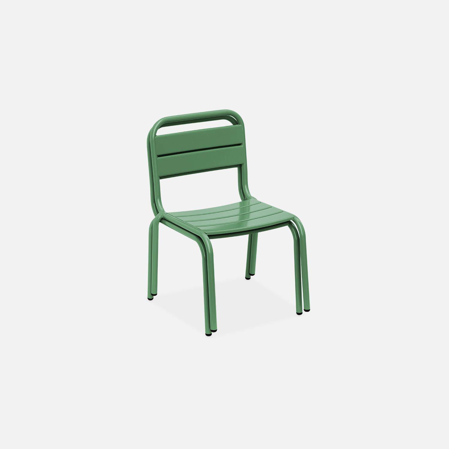 Tisch 48x48cm und 2 Stühle für Kinder, graugrün, 48x48cm, für draußen verwendbar - Anna,sweeek,Photo6
