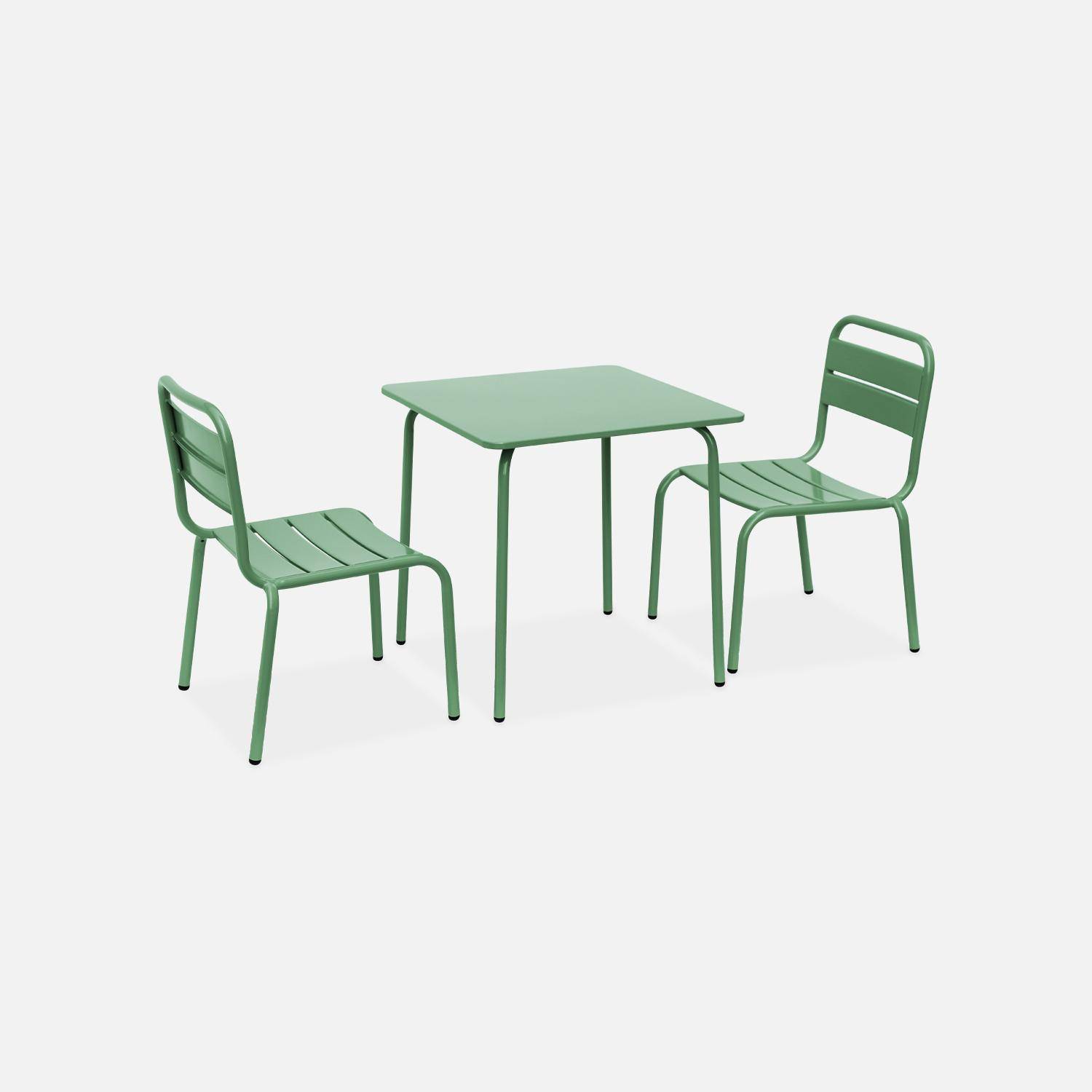 Tisch 48x48cm und 2 Stühle für Kinder, graugrün, 48x48cm, für draußen verwendbar - Anna,sweeek,Photo4