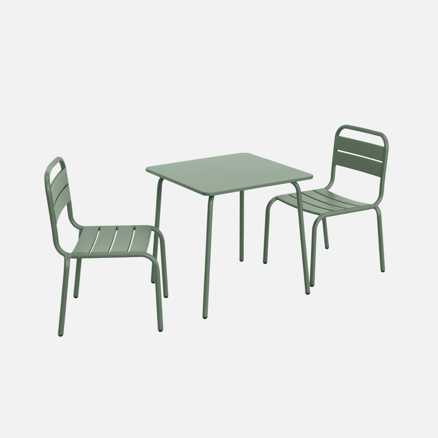 Salon de jardin pour enfants - Anna vert de gris, 2 places, table et chaises, 48x48cm,sweeek,Photo2